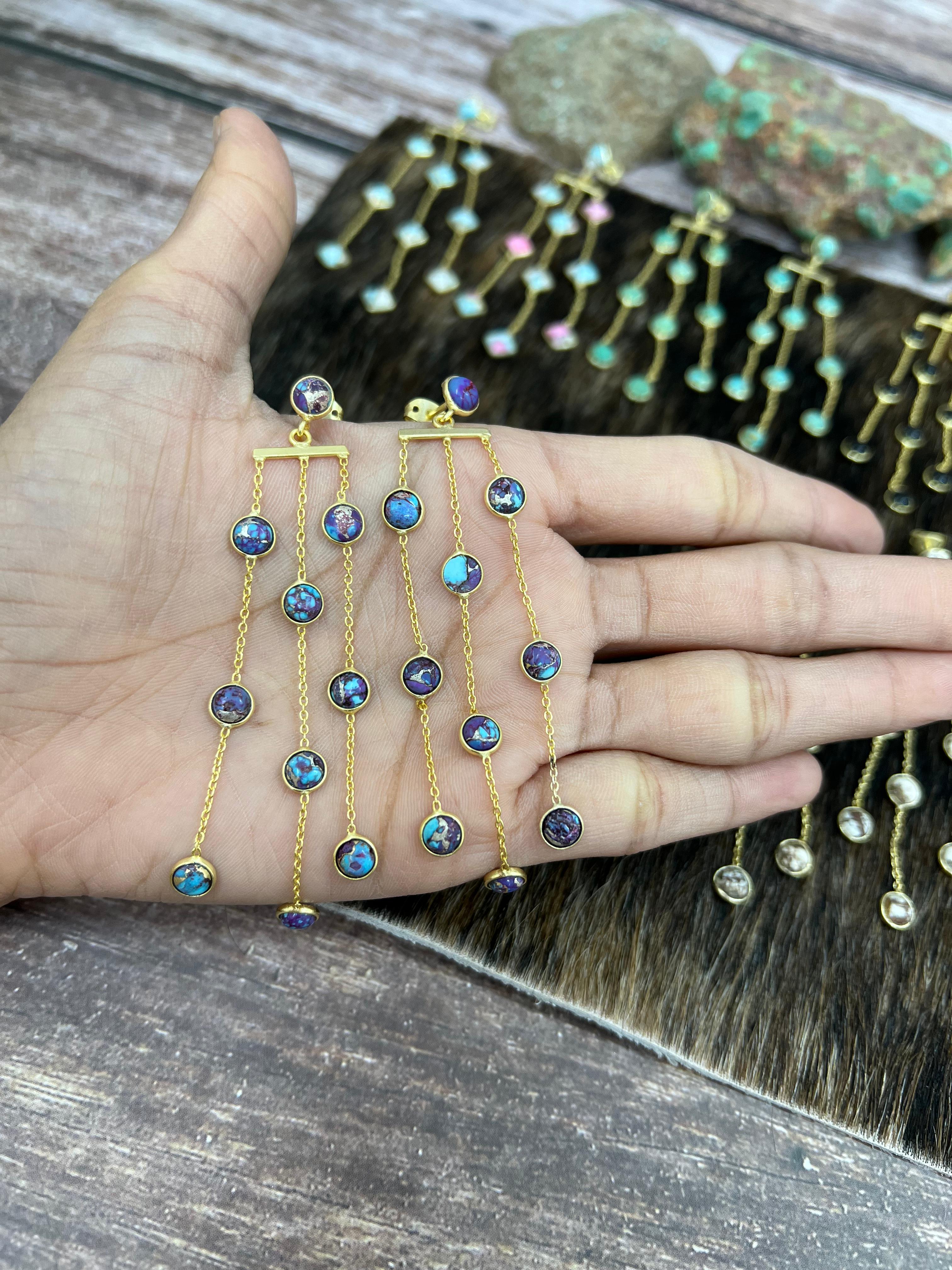 “The Golden Collection” Monsoon Handmade Natural Multi Stones Post Earrings