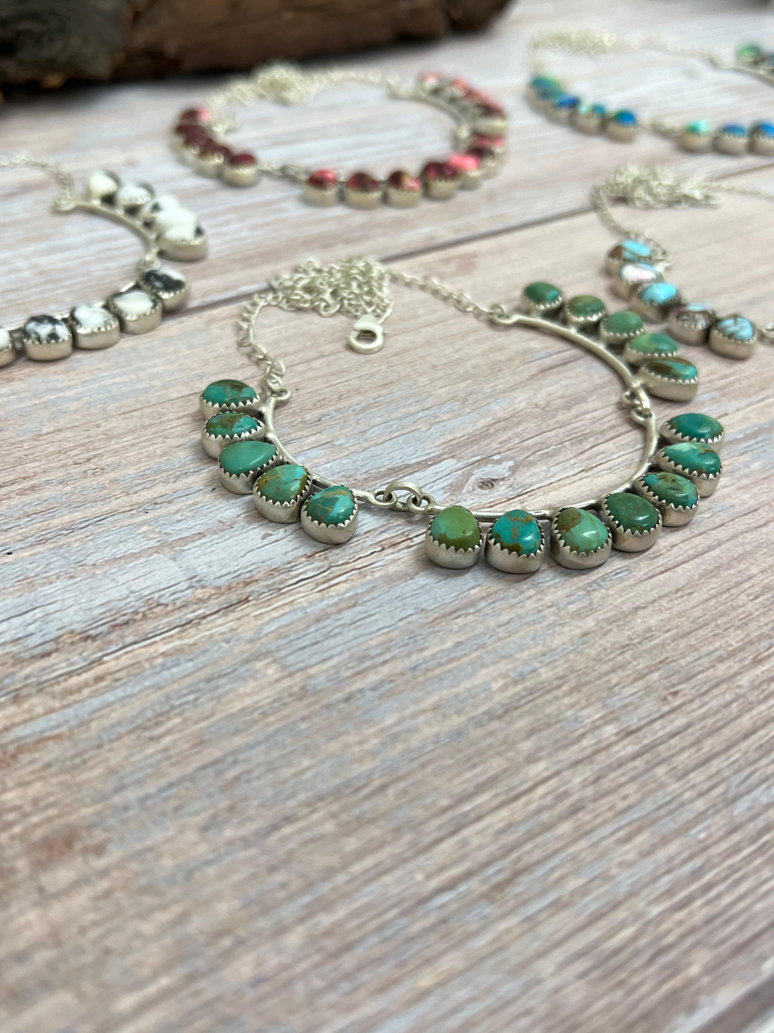Handmade Sterling Silver Multi Stone Choker Necklace Signed Nizhoni