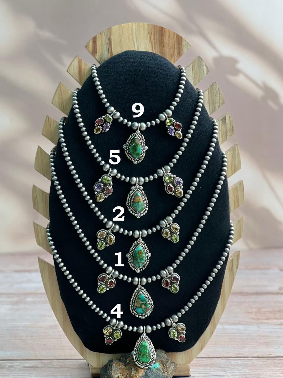 Handmade Sterling Silver Beaded Sonoran with Cut Stone Necklace "Signed Nizhoni"