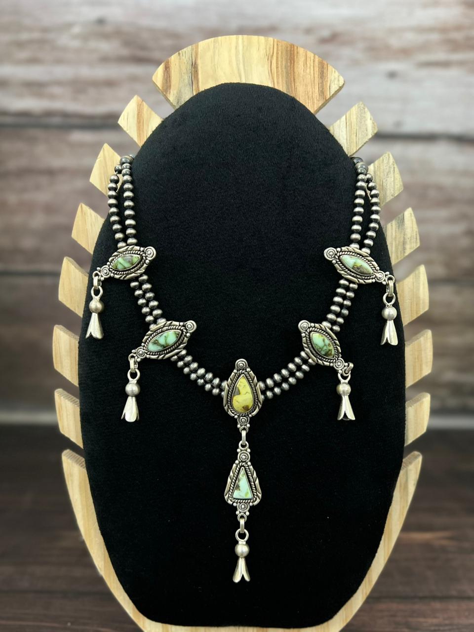 Handmade Sterling Silver Beaded Multi Stone Necklace "Signed Nizhoni"