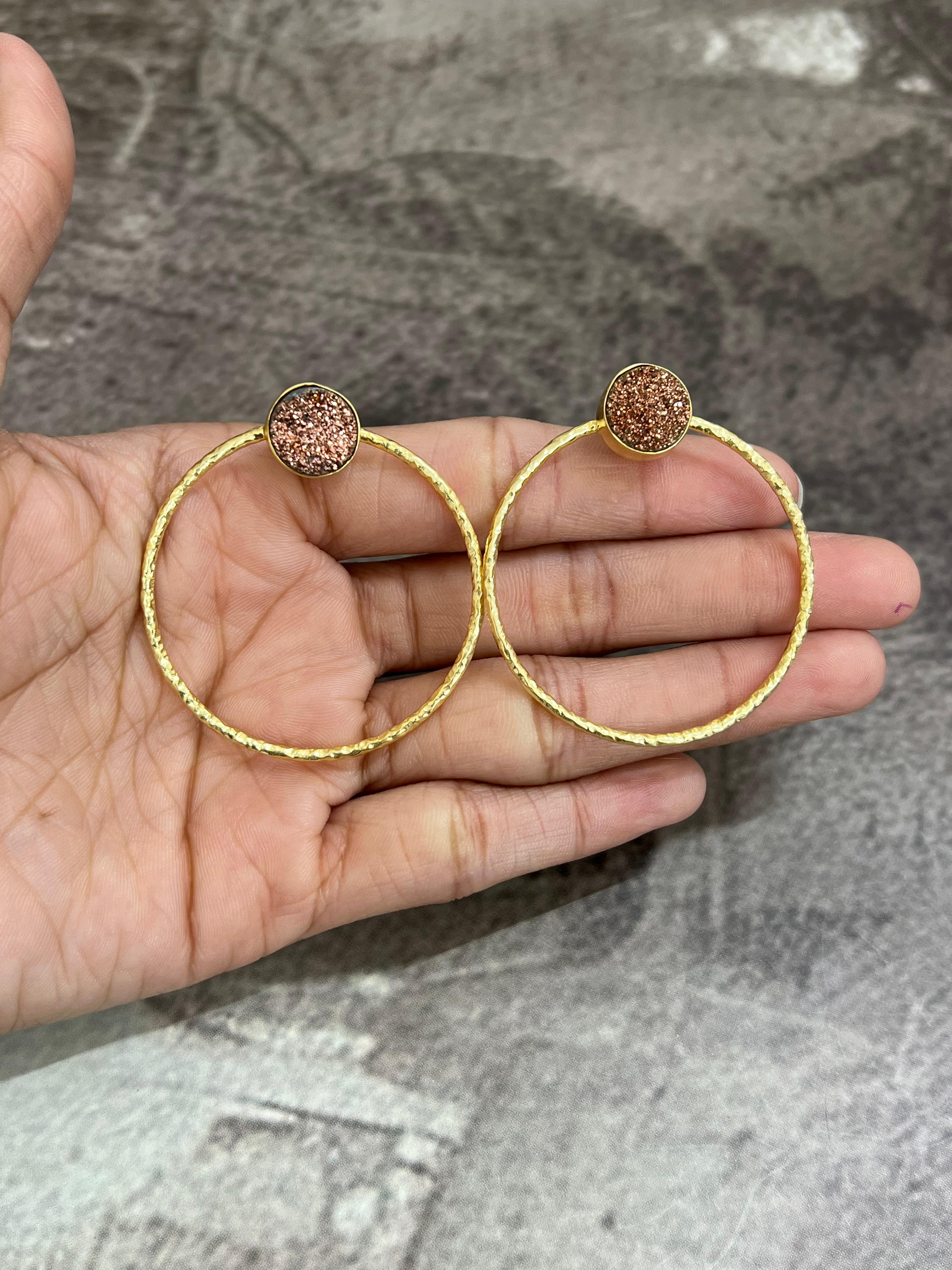 “The Boho Collection” Handmade Natural Druzy Hoop Earrings 5 Styles