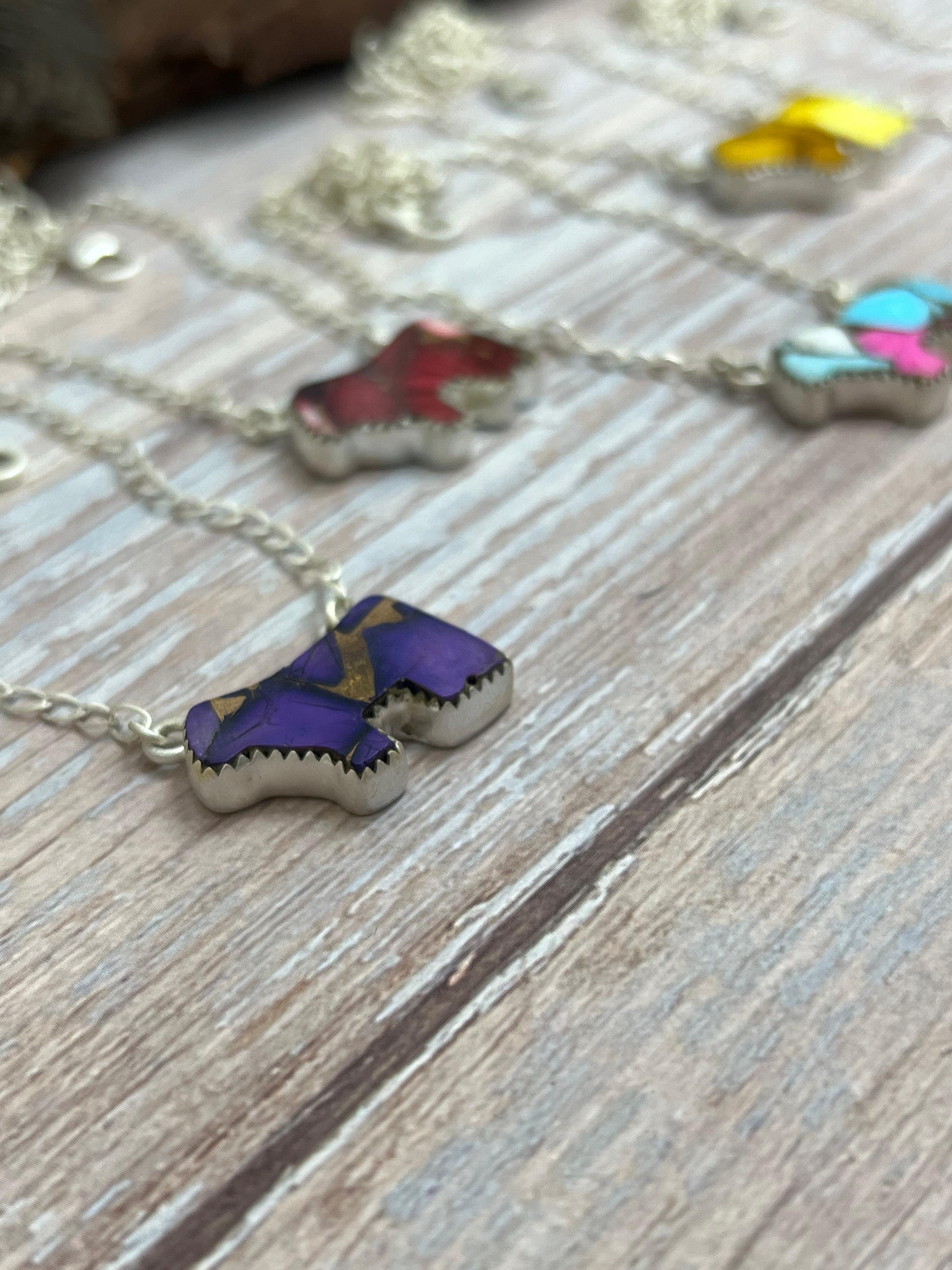 Handmade Sterling Silver Multi Stone Bull Necklace Signed Nizhoni