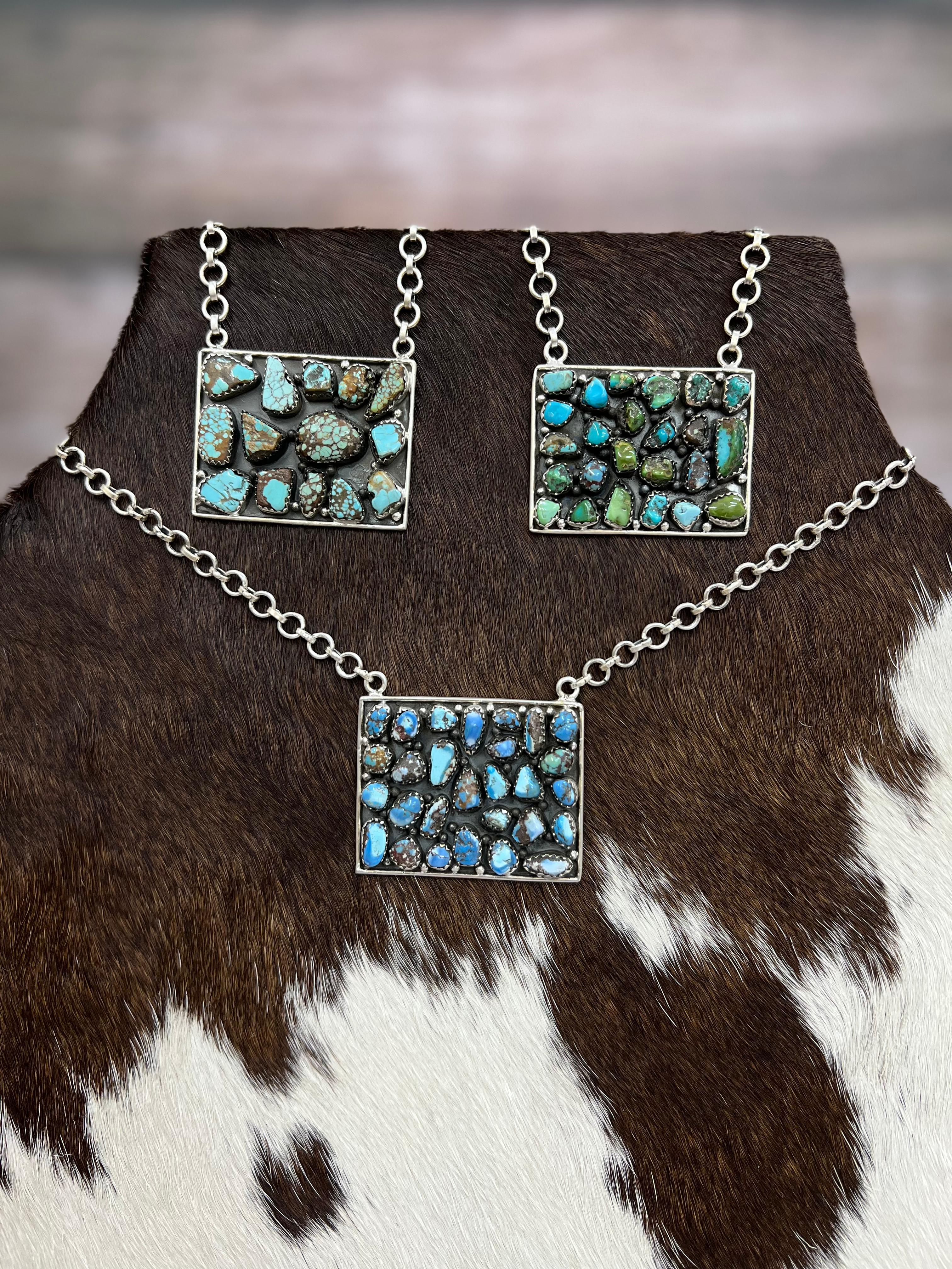 Handmade Sterling Silver Multi Stone Necklace with Signed Nizhoni