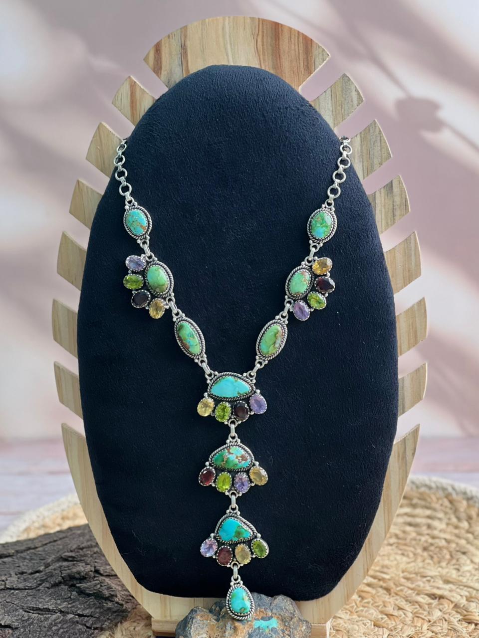 Handmade Sterling Silver Sonoran with Cut Stone Necklace "Signed Nizhoni"