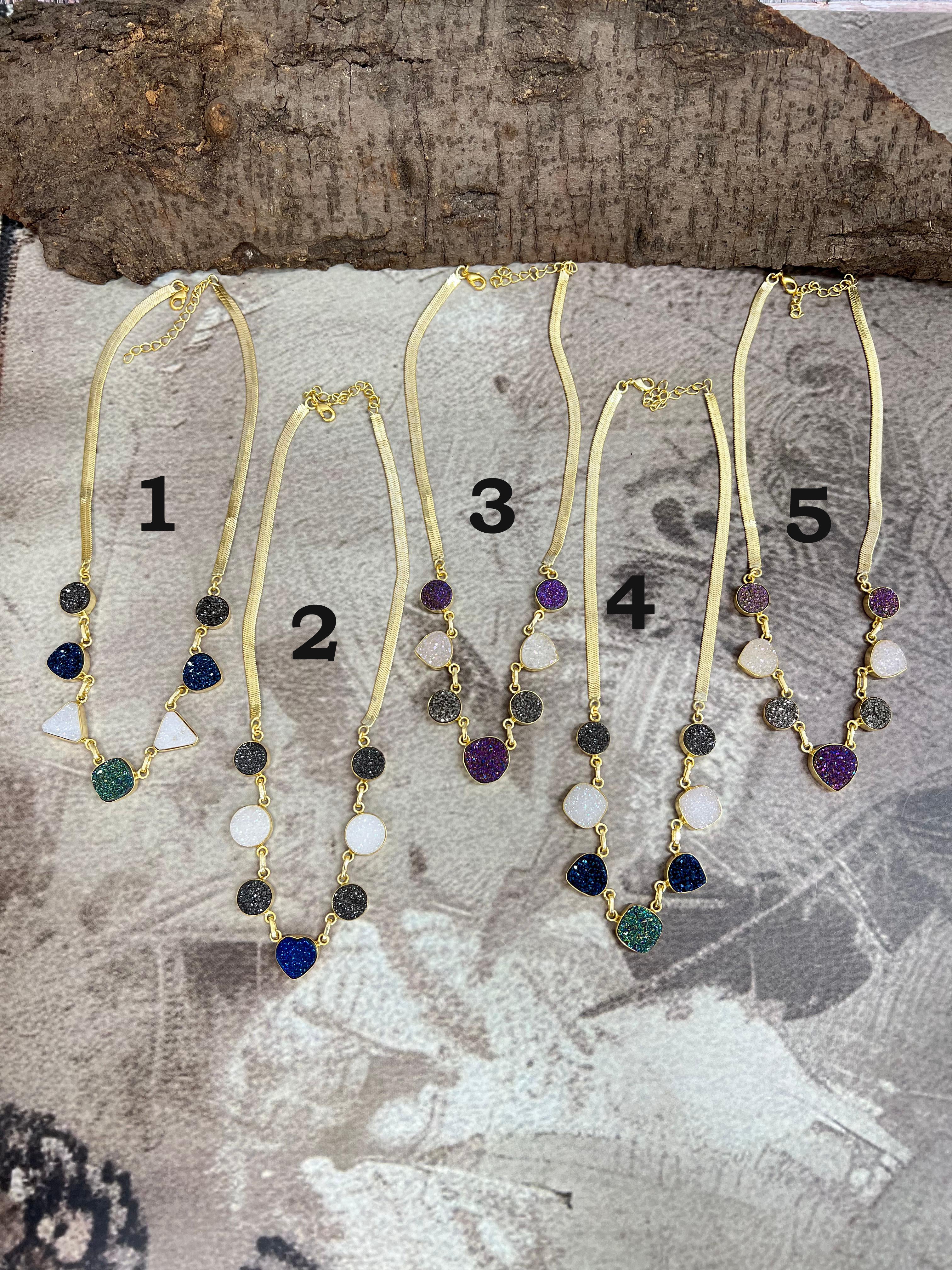 “The Boho Collection” Handmade Natural Druzy Herringbone Necklace
