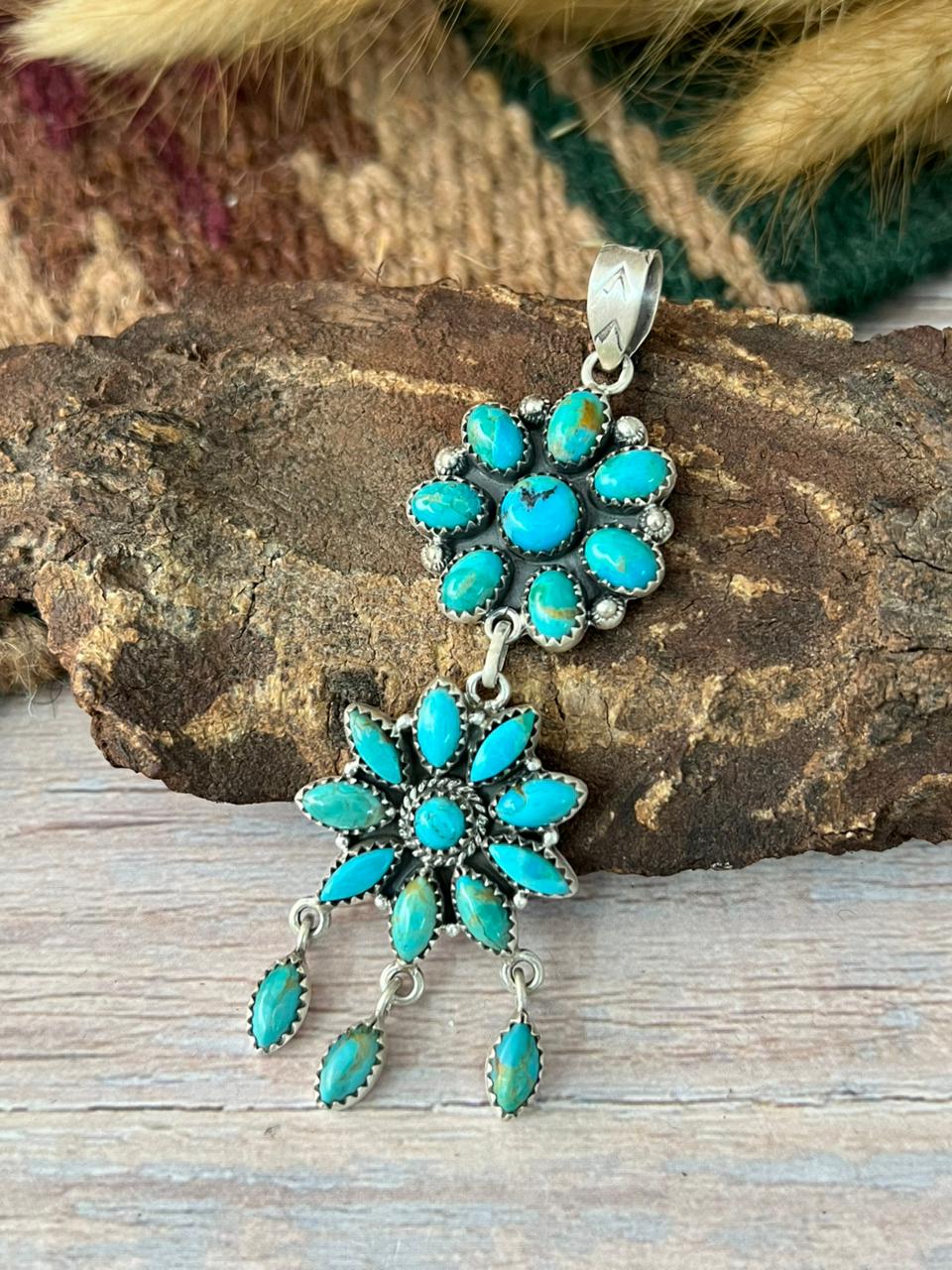 Handmade Sterling Silver Kingman Turquoise Pendant "Signed Nizhoni"