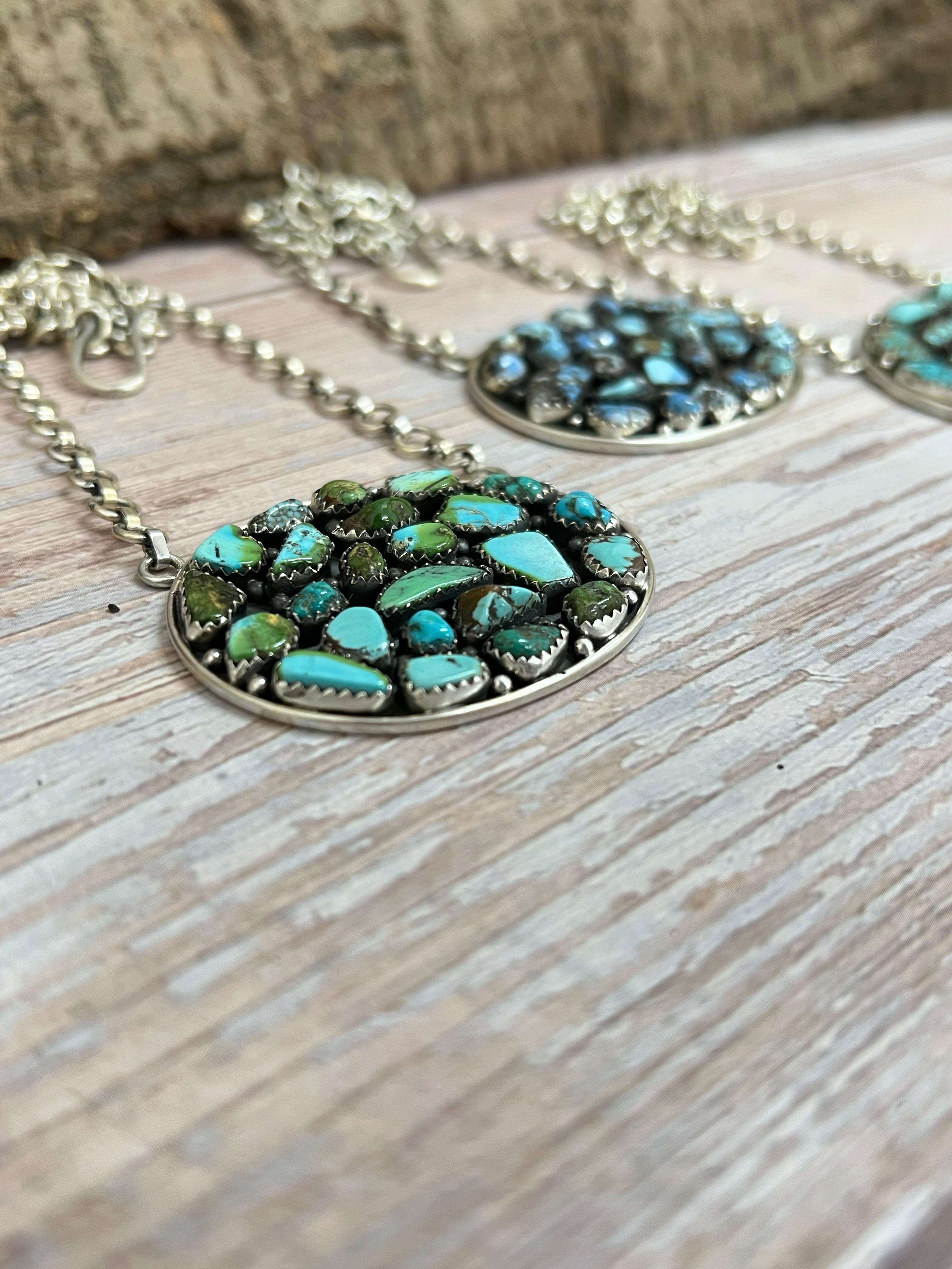 Handmade Sterling Silver Multi Stone Necklace with Signed Nizhoni