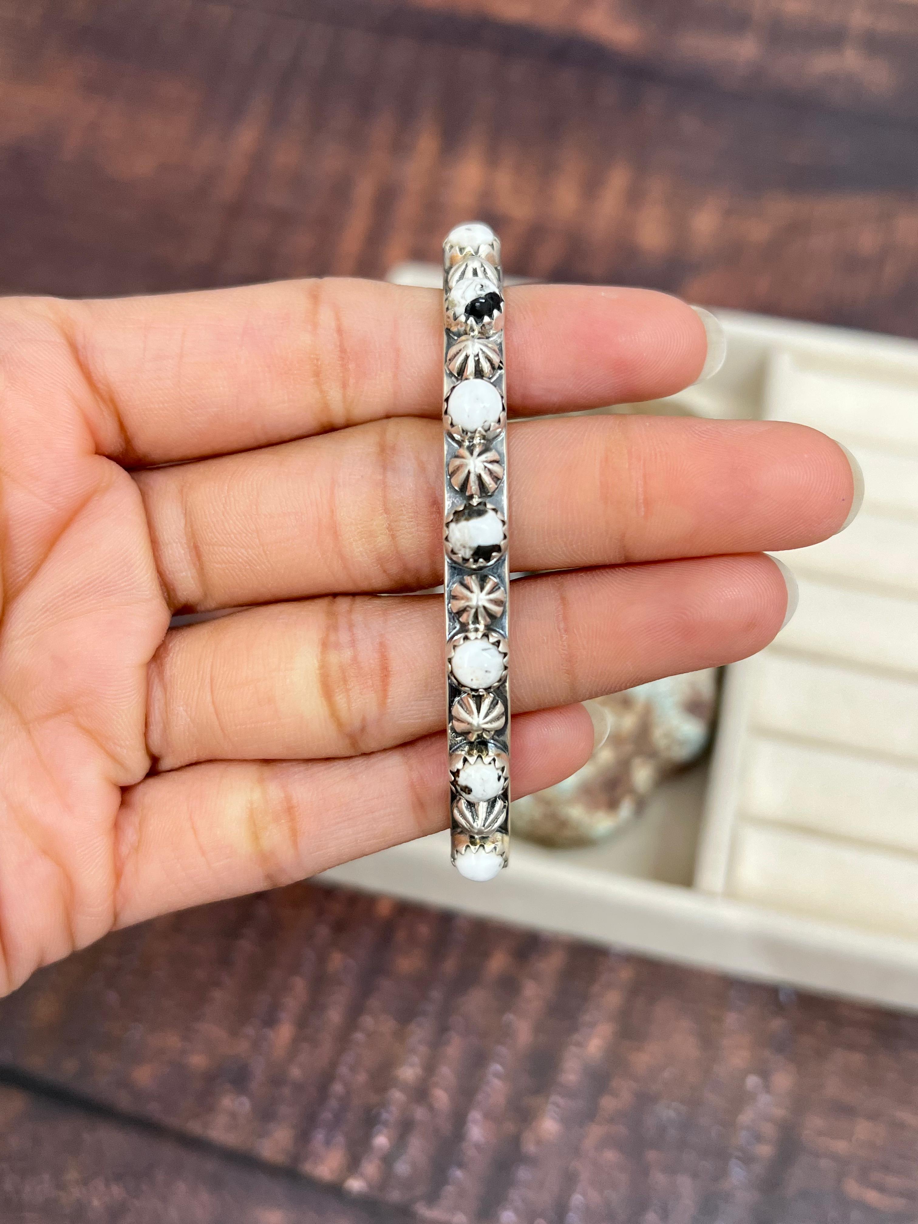 Handmade Sterling Silver Multi Gemstone Cuff Bracelet with Signed Nizhoni
