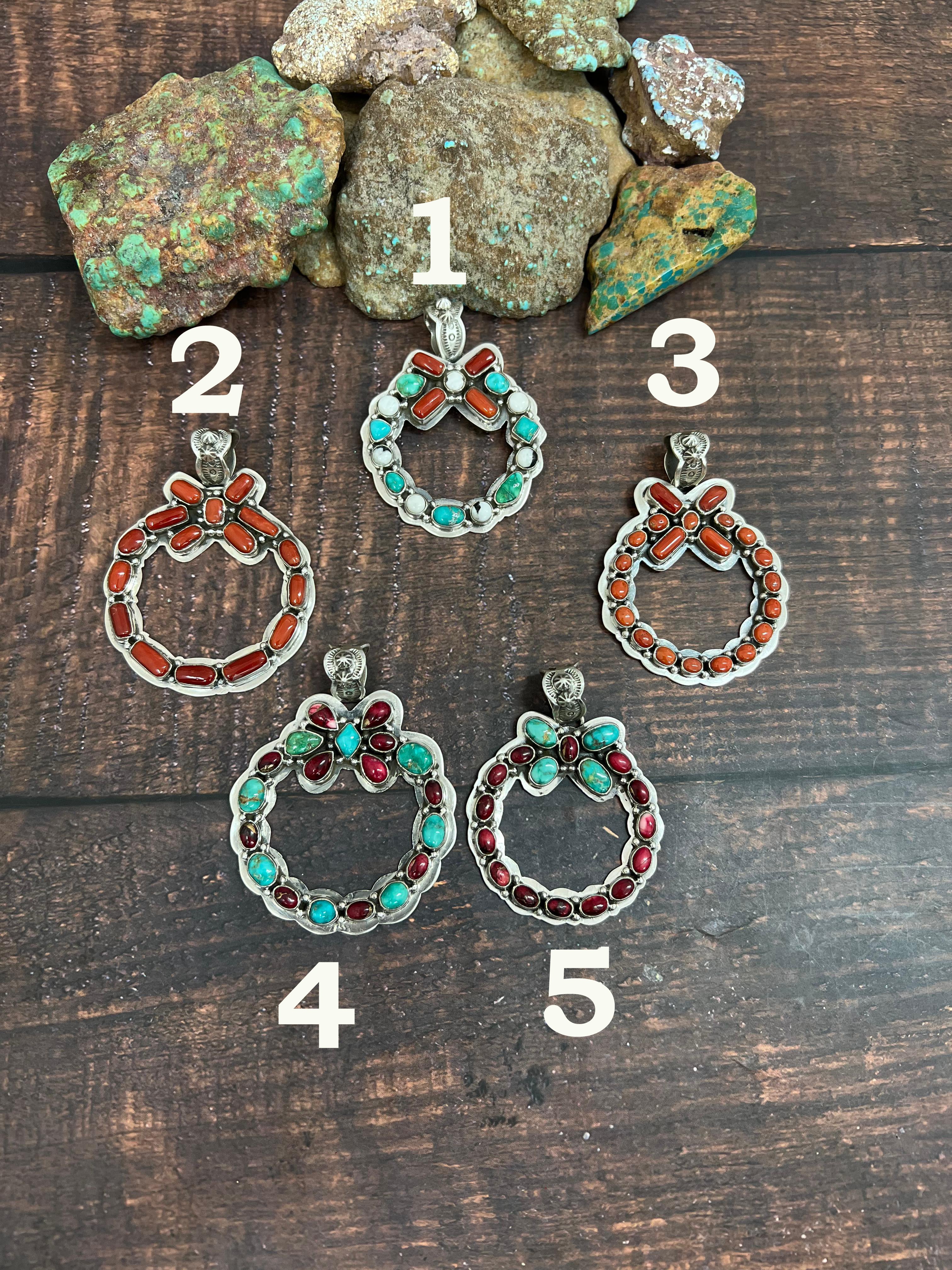 Handmade Sterling Silver Multi Stones Pendant, Signed Nizhoni