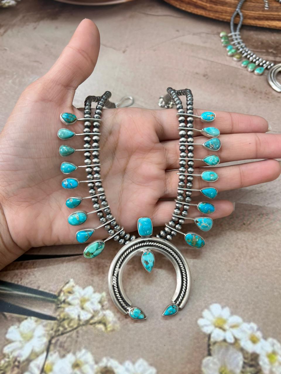 Handmade Sterling Silver Multi Stone Naja Beaded Necklace "Signed Nizhoni"