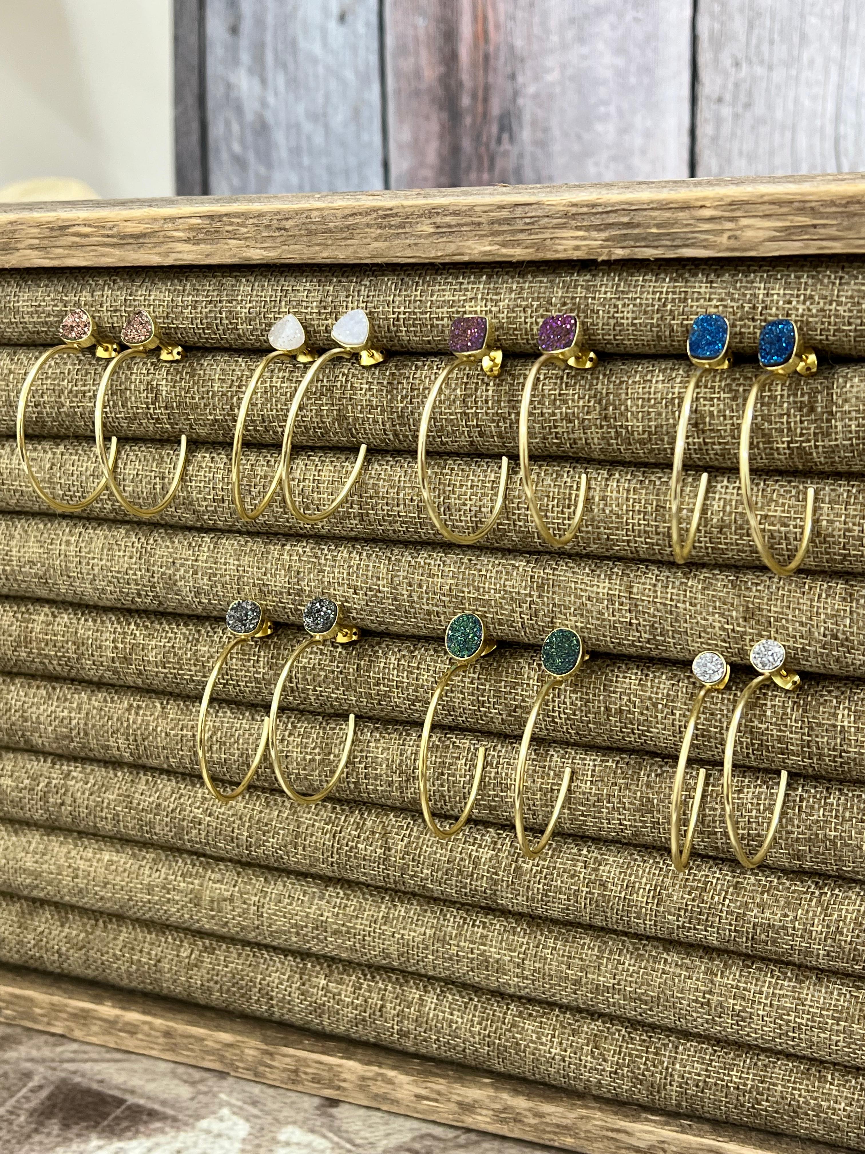 “The Boho Collection” Handmade Natural Druzy Open Hoop Earrings