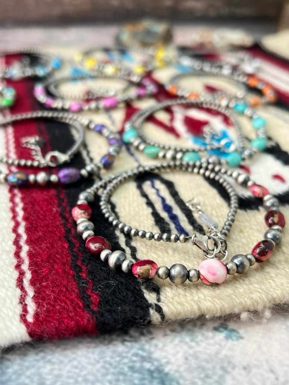 Handmade Sterling Silver Multistone Beaded Necklace "Signed Nizhoni"