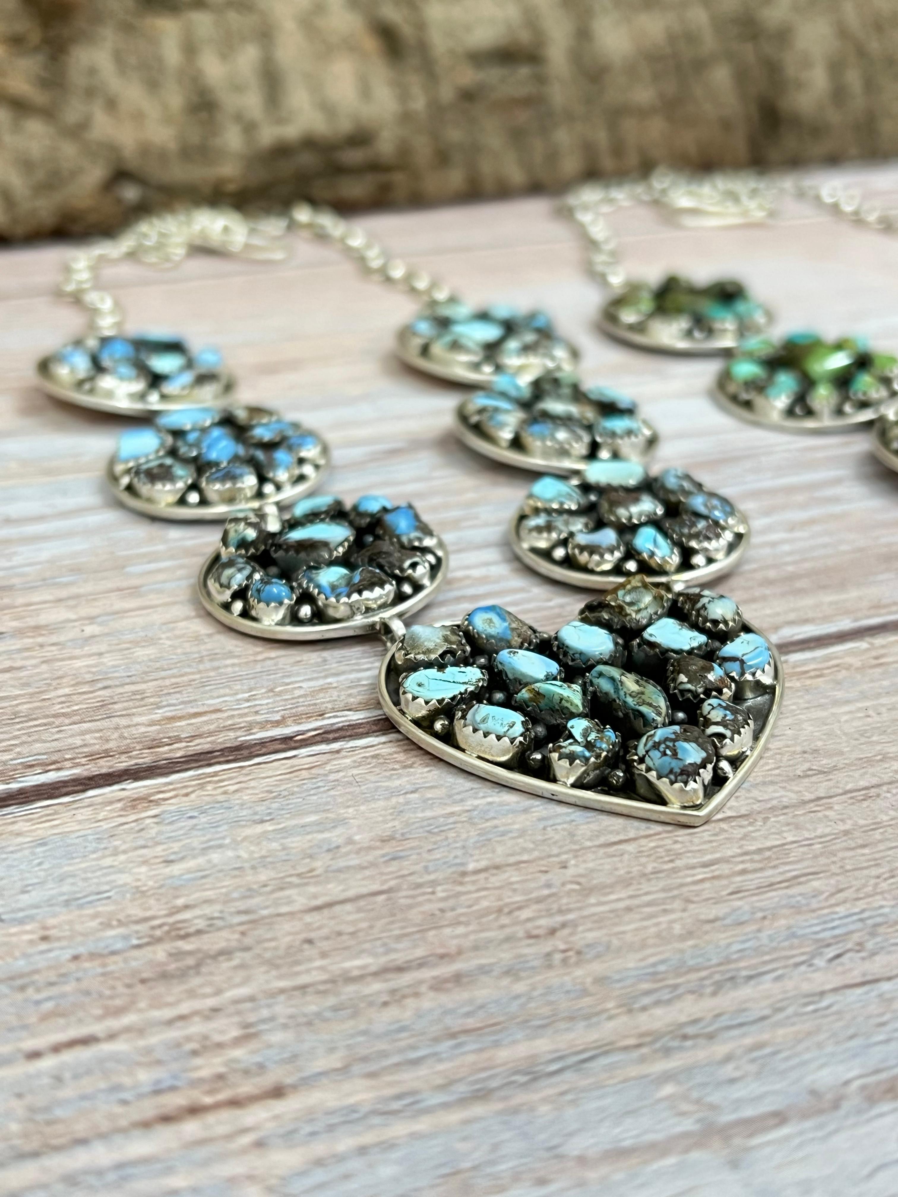 Handmade Sterling Silver Golden Hill Turquoise, Sonoran Mountain Turquoise Necklace, Signed Nizhoni