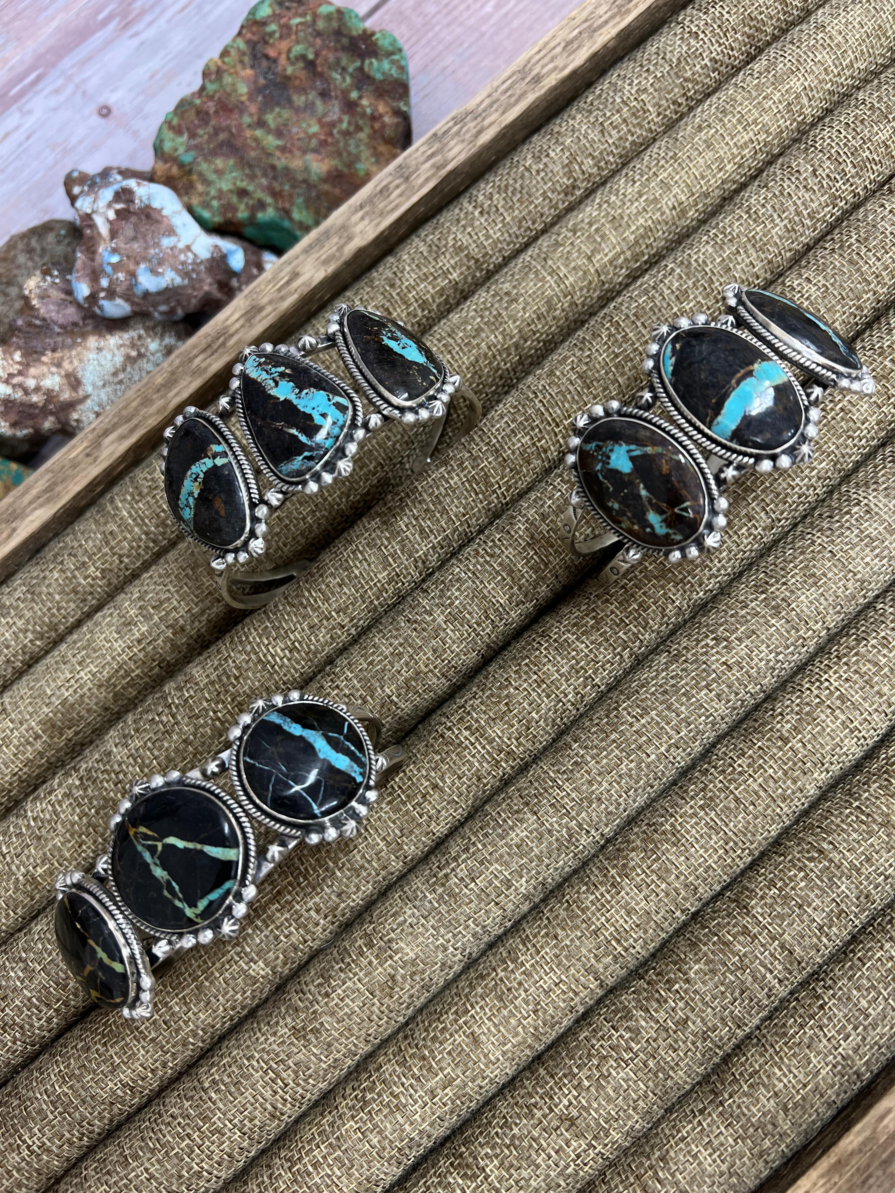 Handmade Sterling Silver Black Jack Cuff Bracelet with Signed Nizhoni