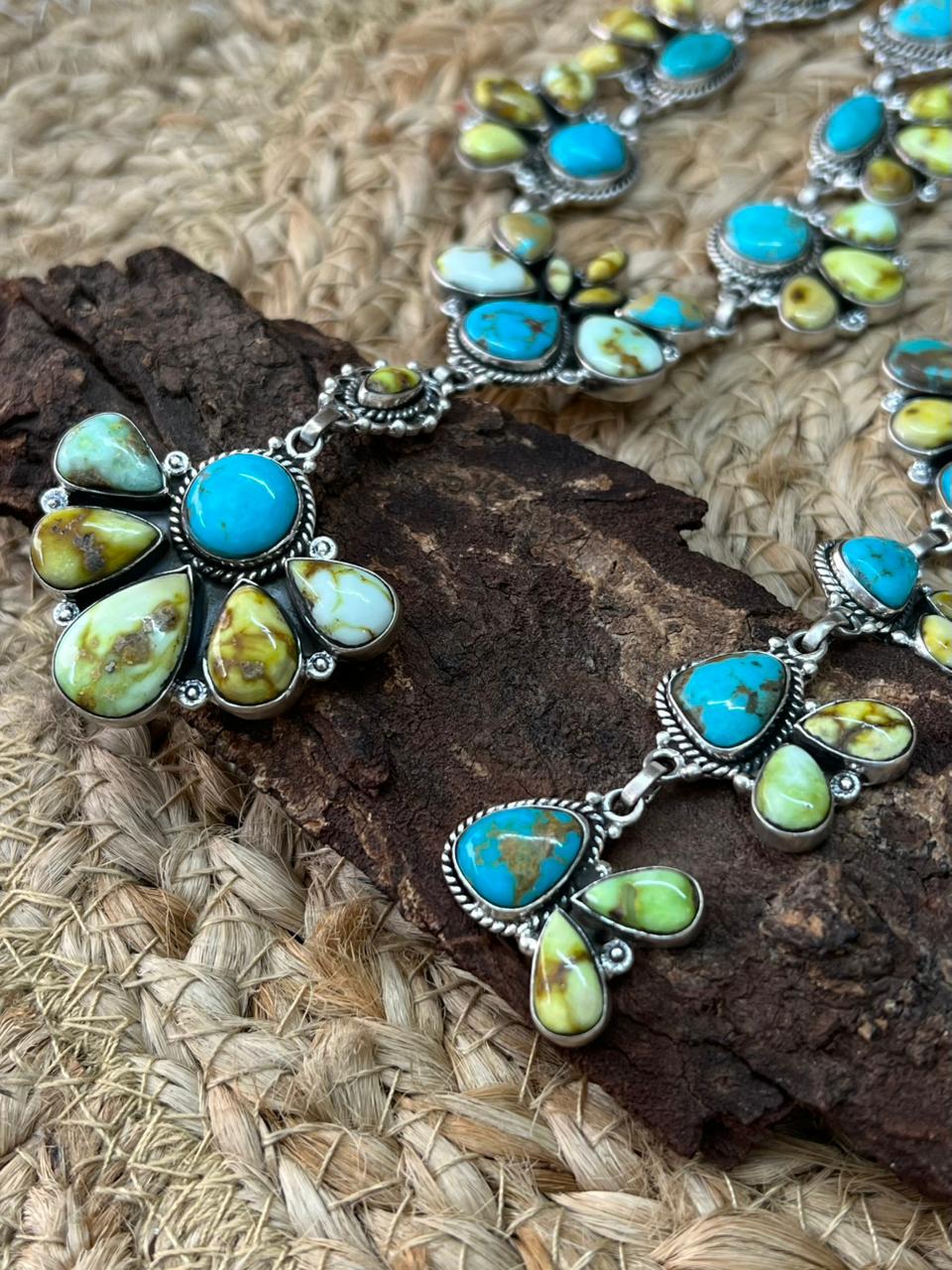 Handmade Sterling Silver Santa Maria with Palomino Turquoise Necklace "Signed Nizhoni"
