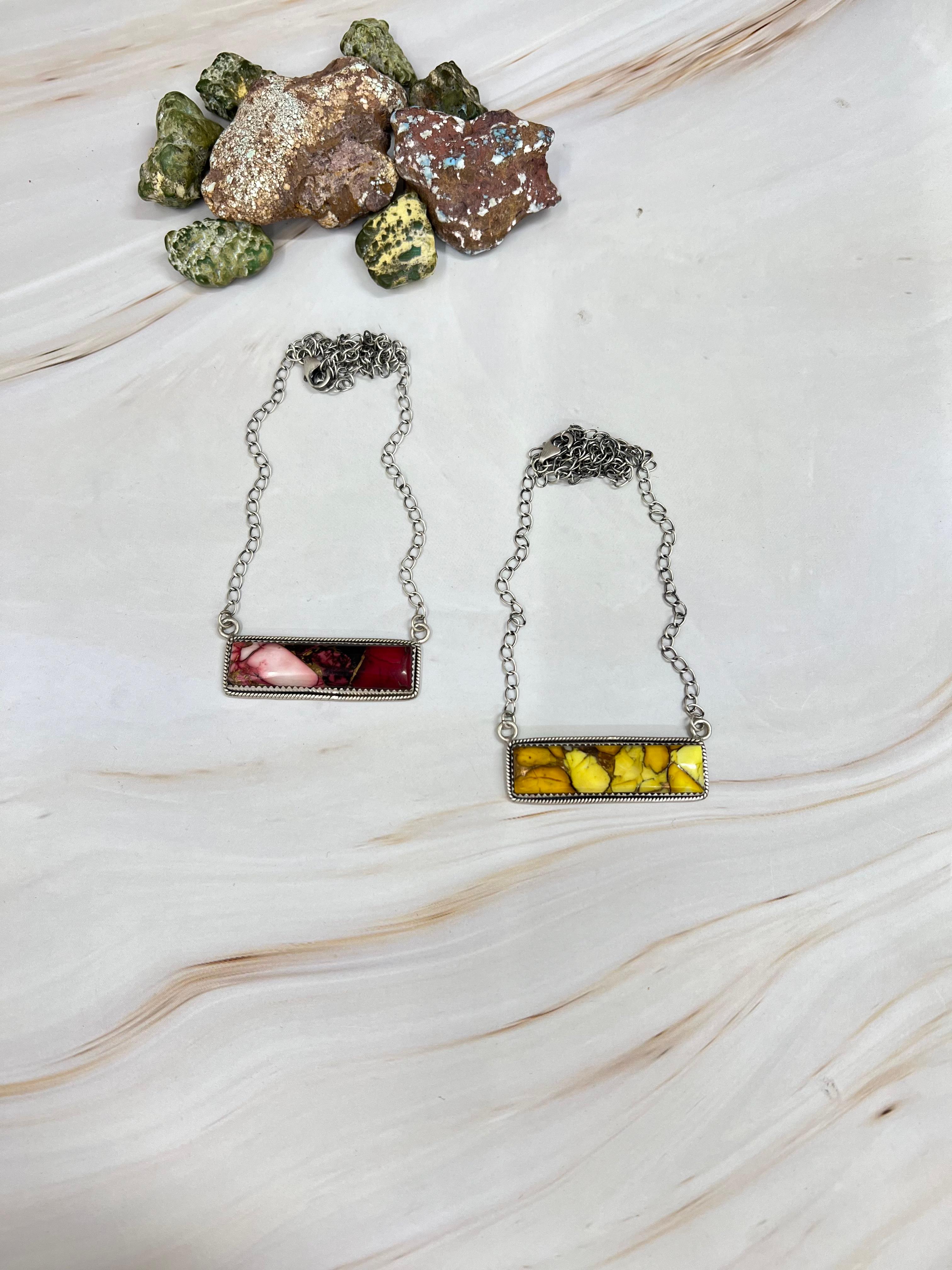 Handmade Sterling Silver Dahlia Rose, Honey Dahlia Bar Necklace with Signed Nizhoni