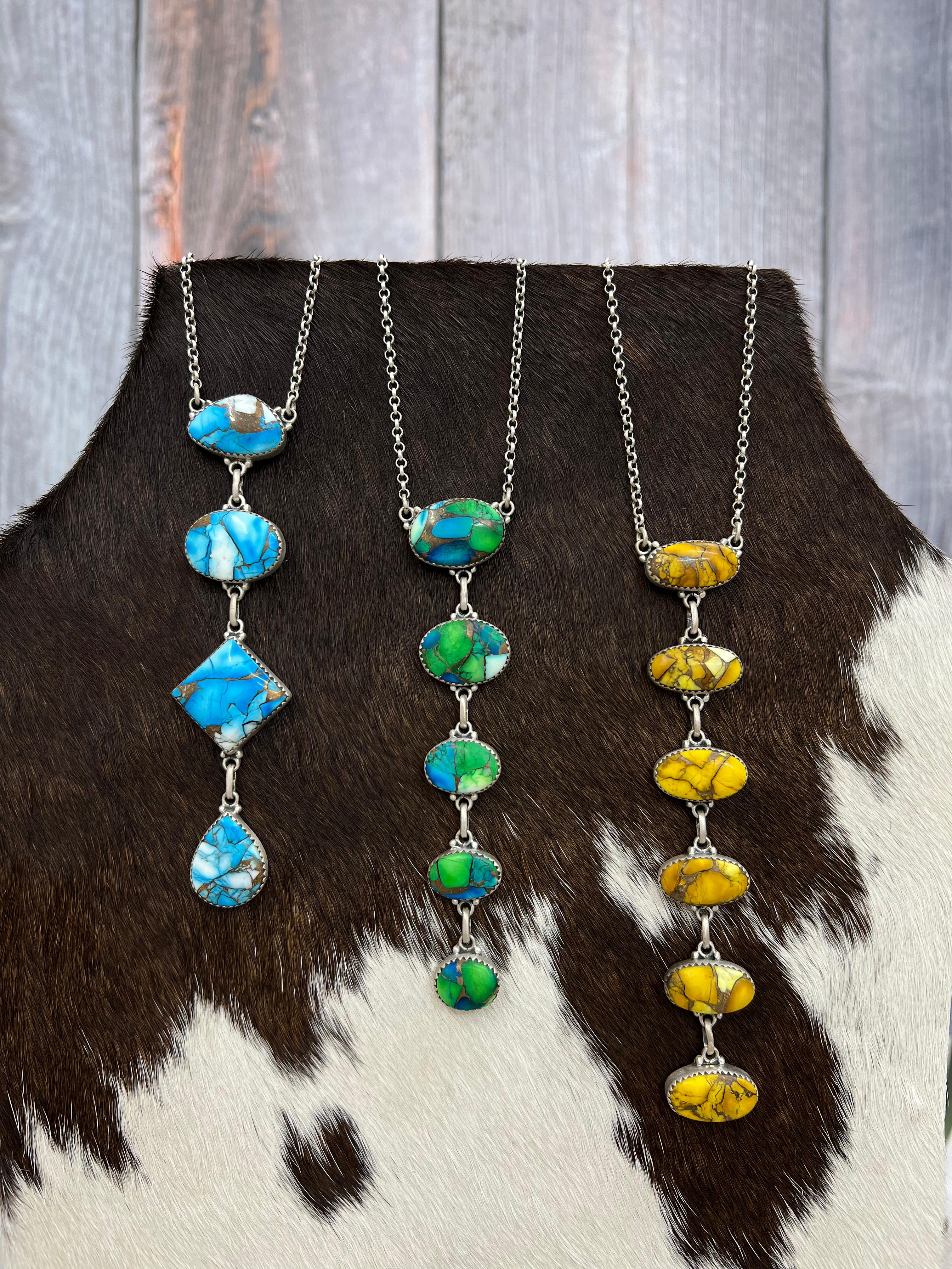 Handmade Sterling Silver Multi Stone Necklace with Signed Nizhoni