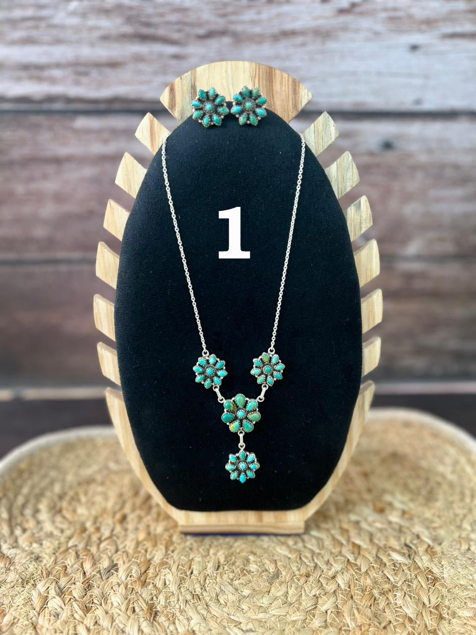 Handmade Sterling Silver Kingman Turquoise Necklace Earrings Set "Signed Nizhoni"