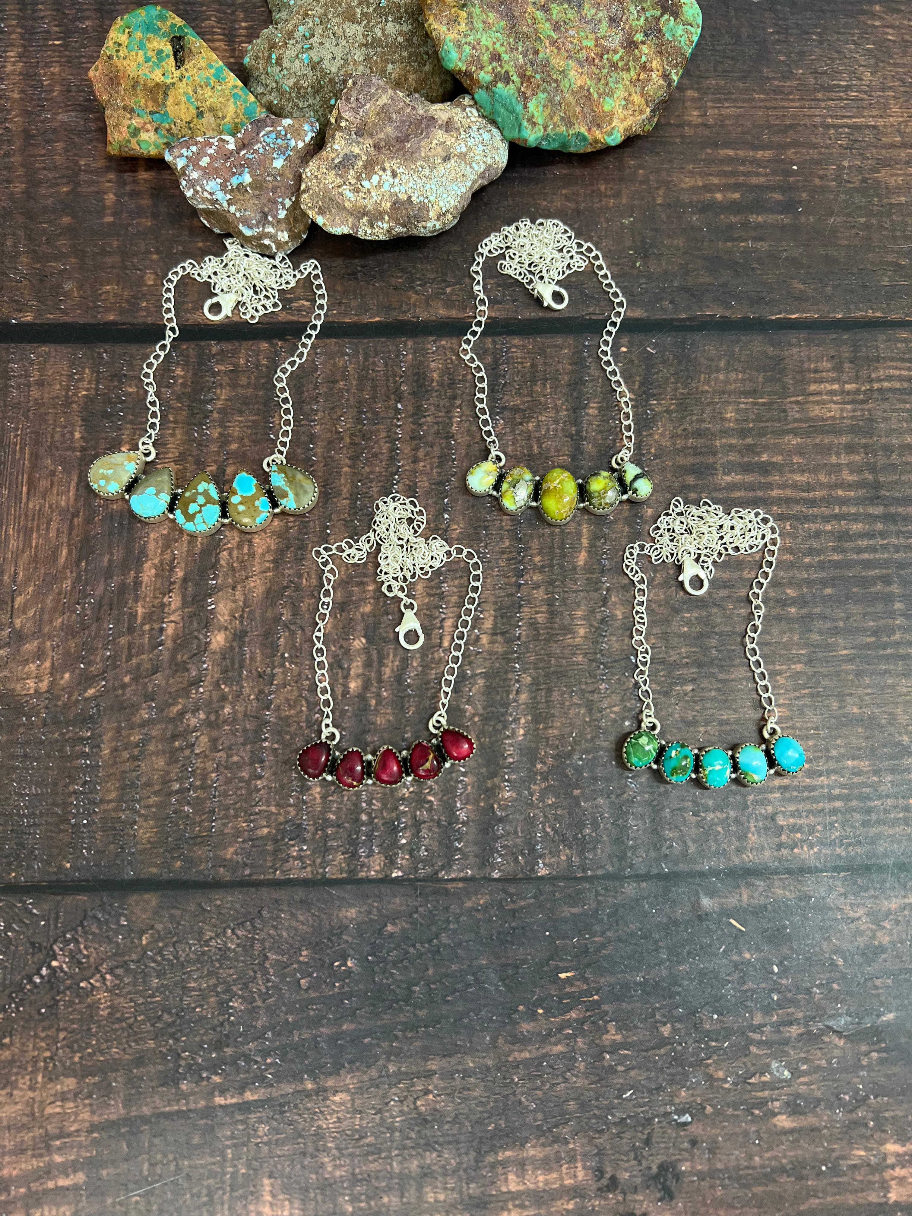 Handmade Sterling Silver Multistone Necklace with Signed Nizhoni