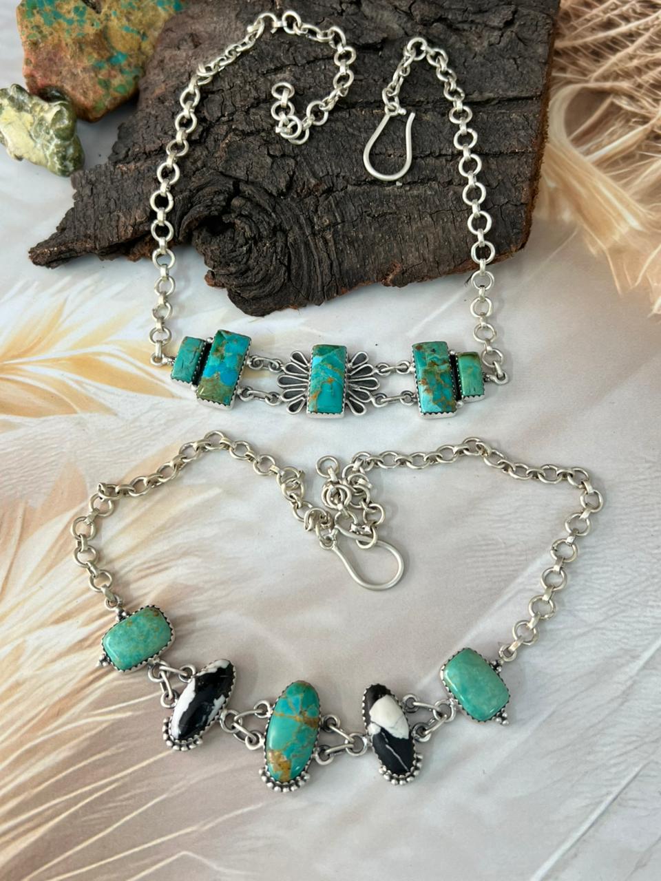 Handmade Sterling Silver Kingman with White Buffalo Necklace "Signed Nizhoni"