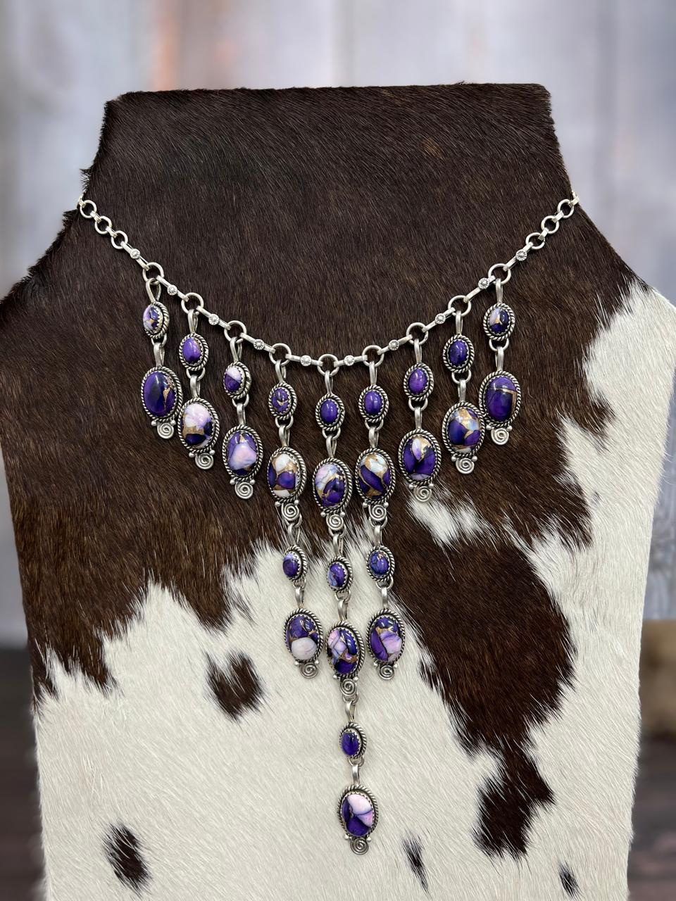 Handmade Sterling Silver Multi Stone Necklace with Signed Nizhoni