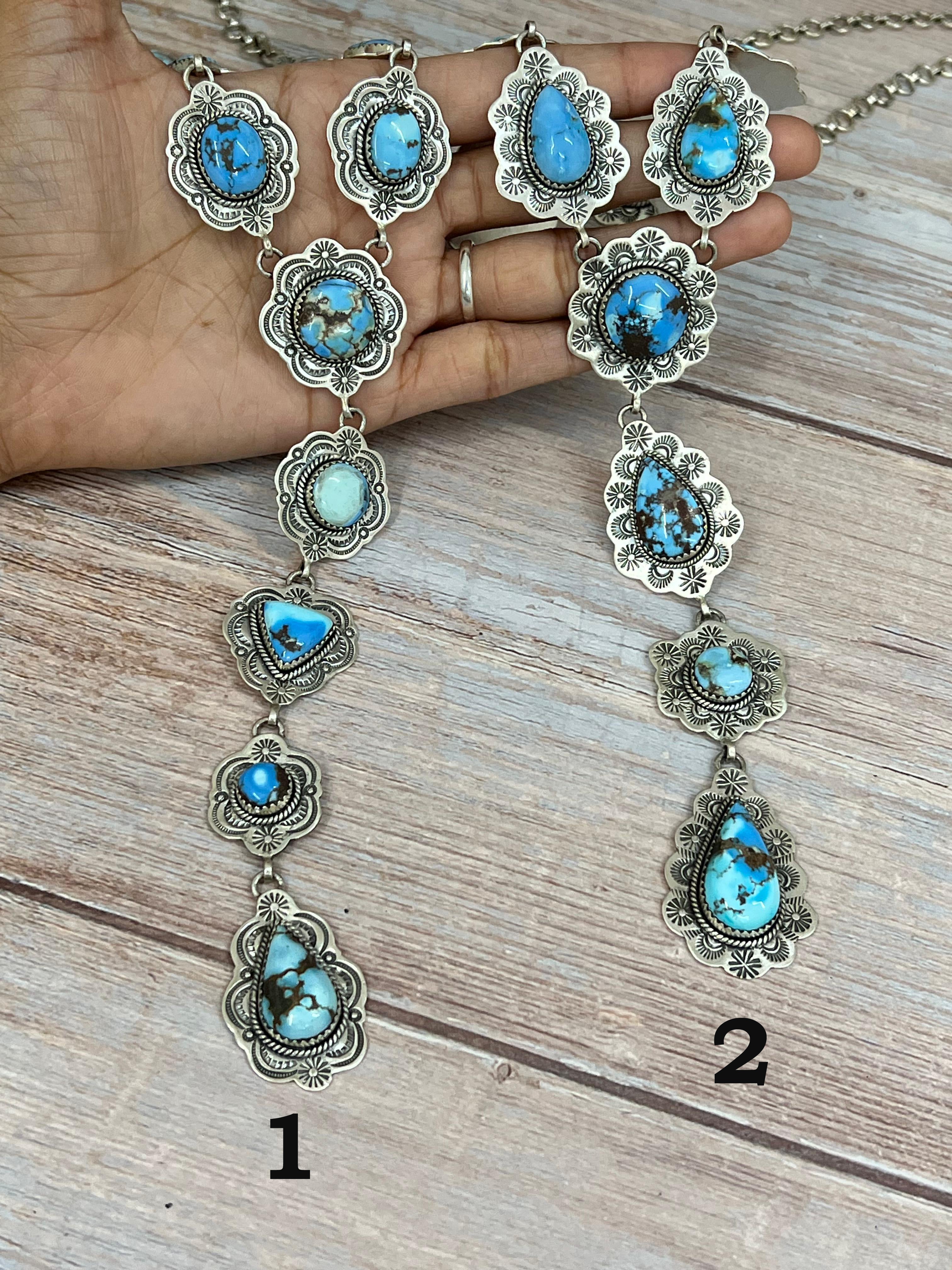 Handmade Sterling Silver Golden Hills Turquoise Necklace with Signed Nizhoni