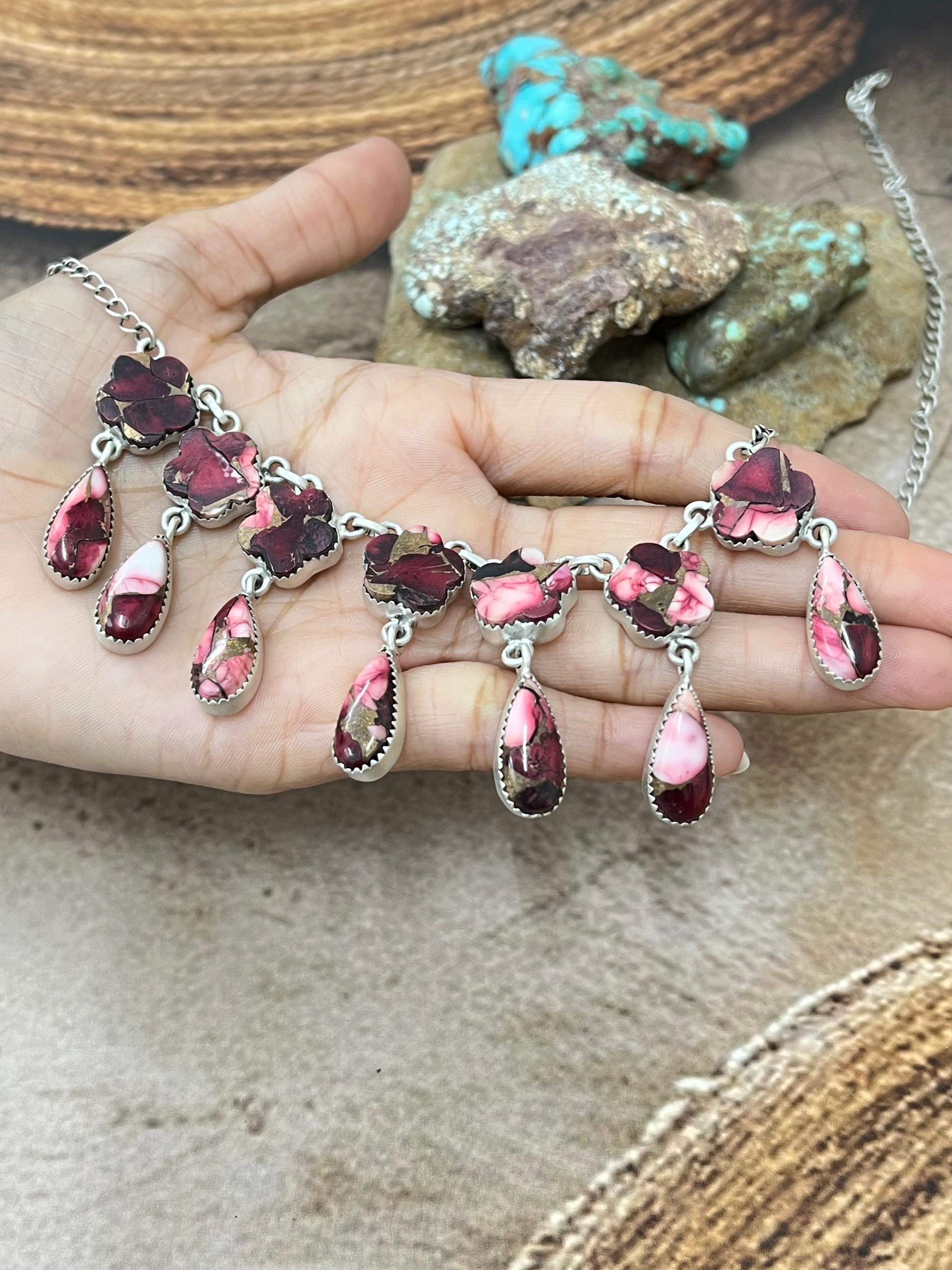 Handmade Sterling Silver Multi Stone Necklace with Signed Nizhoni