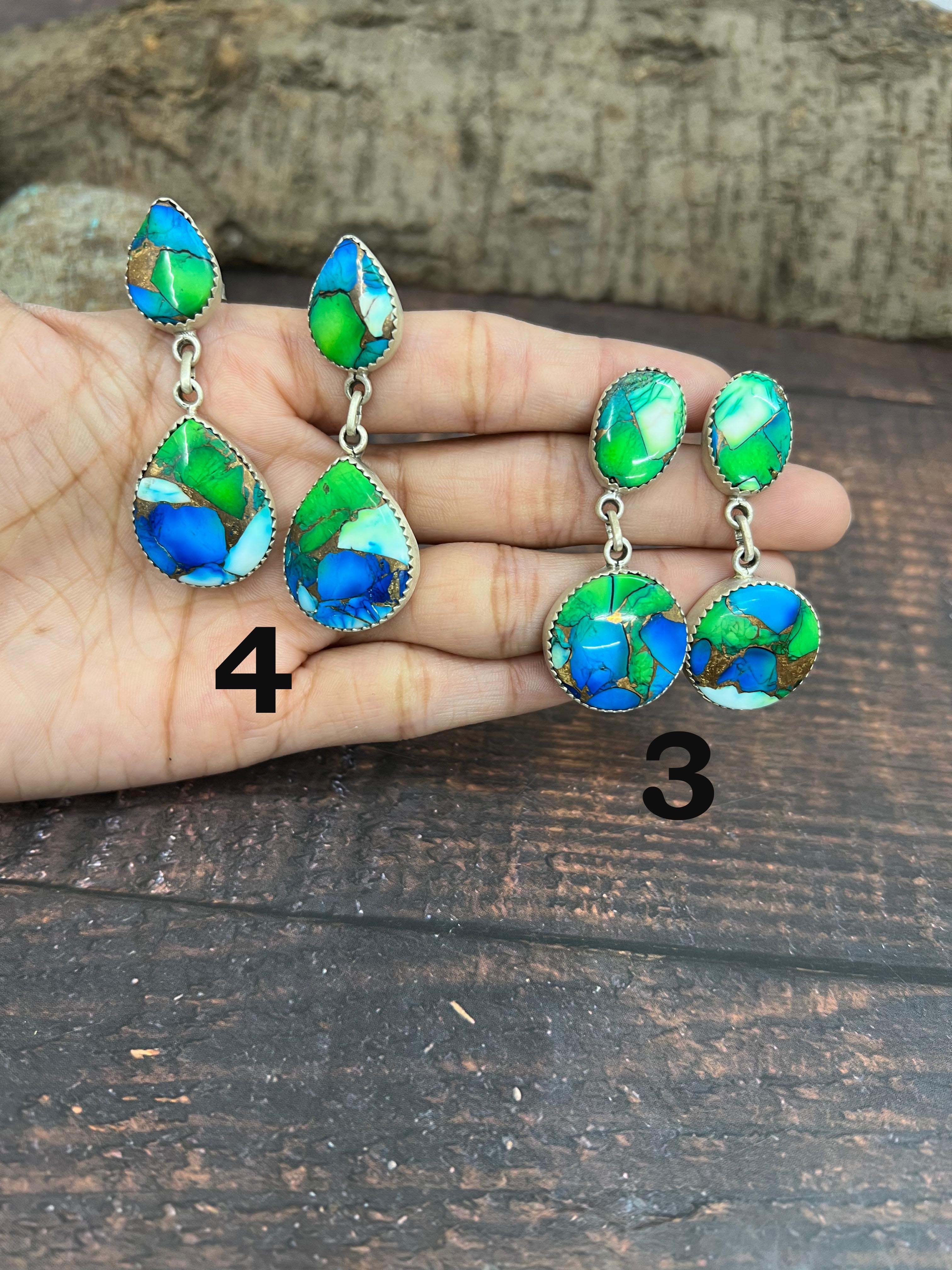 Handmade Sterling Silver Peacock Dahlia Post Earrings with Signed Nizhoni