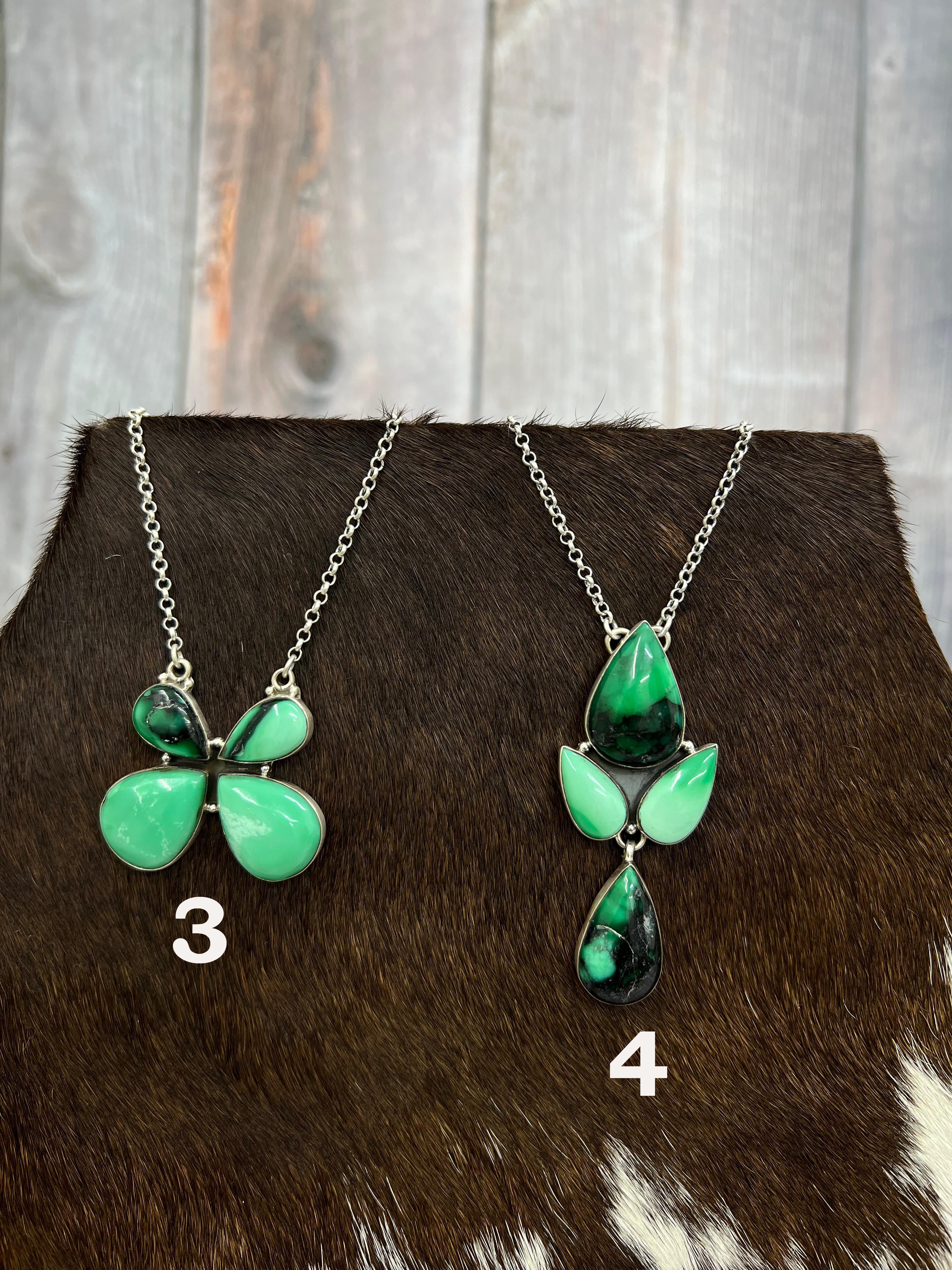 Handmade Sterling Silver Emerald Rose Necklace with Signed Nizhoni