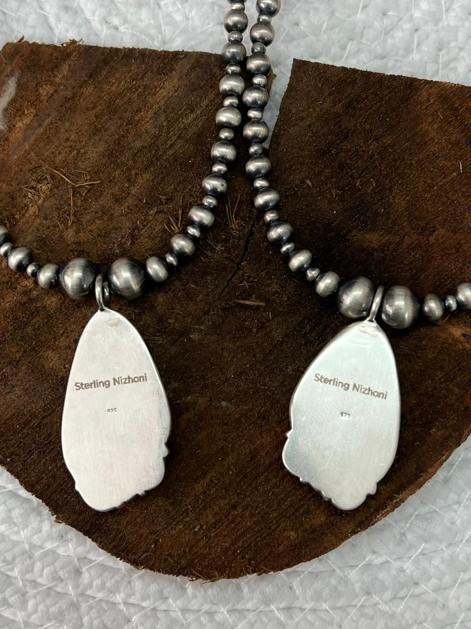 Handmade Sterling Silver Beaded Mantis Turquoise Necklace "Signed  Nizhoni"