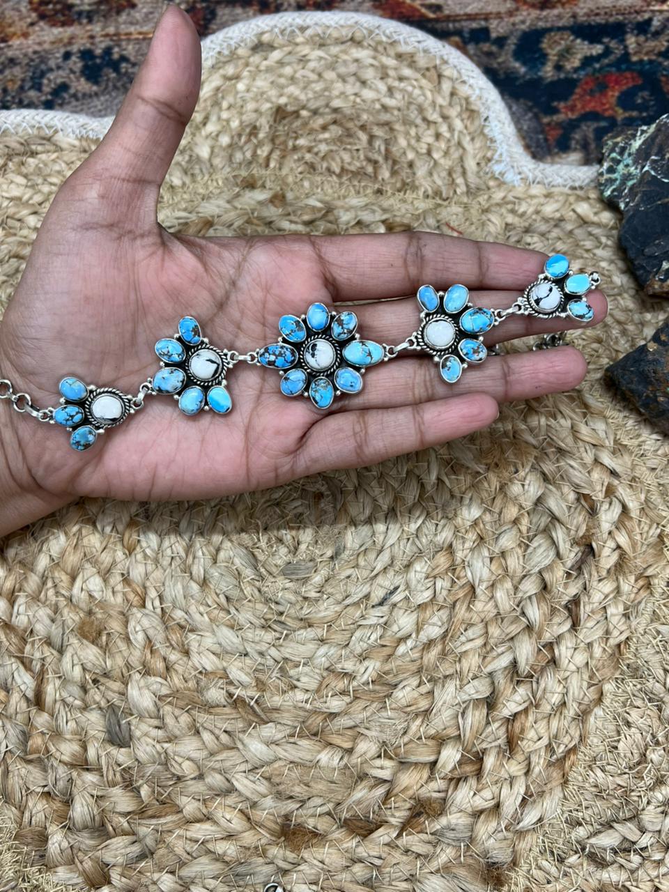 Handmade Sterling Silver Golden Hills with White Collection Choker Necklace "Signed Nizhoni"