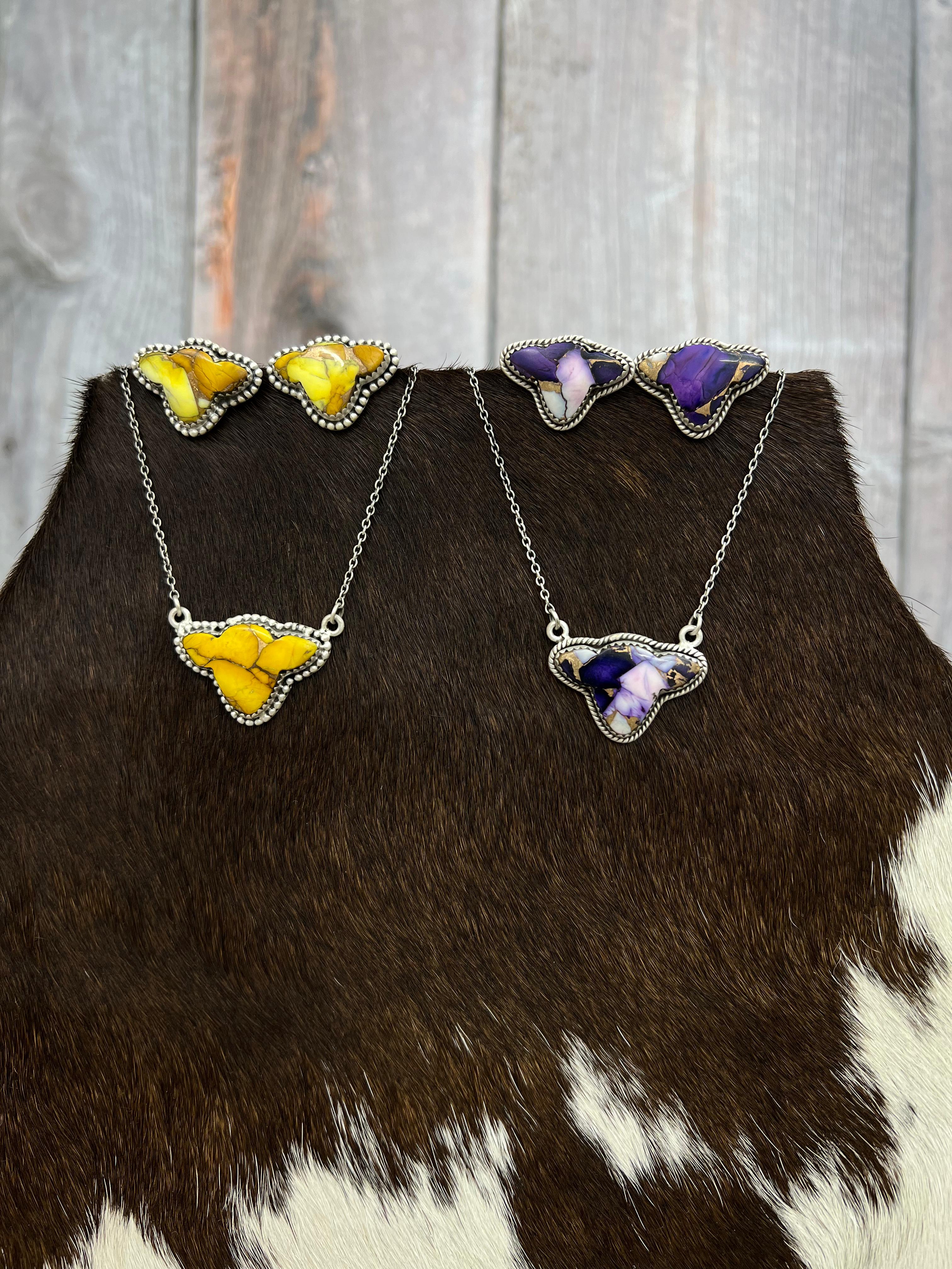 Handmade Sterling Silver Purple Ice Rose Dahlia, Honey Dahlia Necklace Earrings Set, Signed Nizhoni