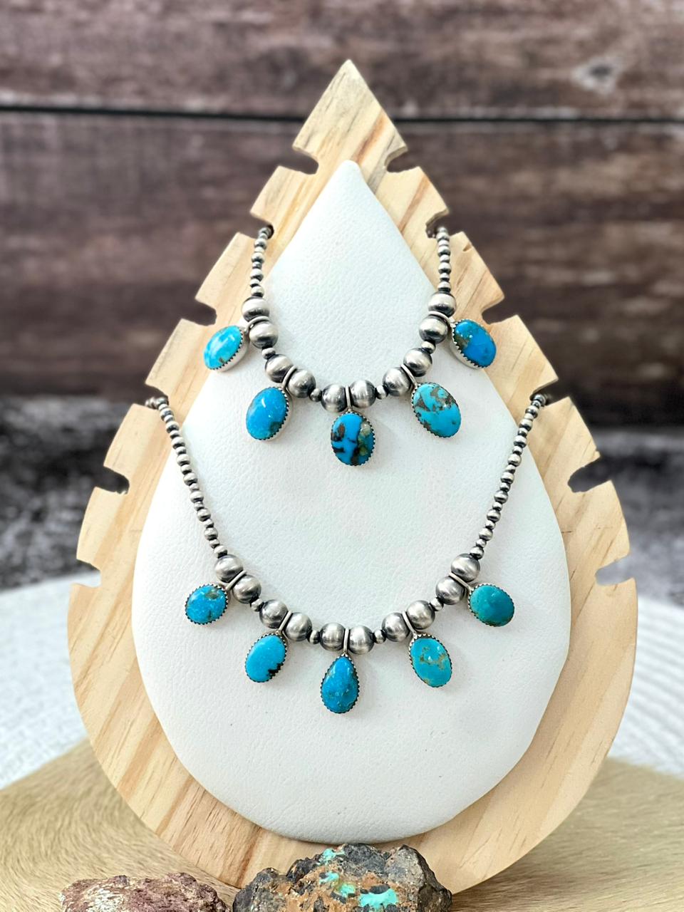 Handmade Sterling Silver Beaded Arizona Blue Turquoise Necklace "Signed Nizhoni"