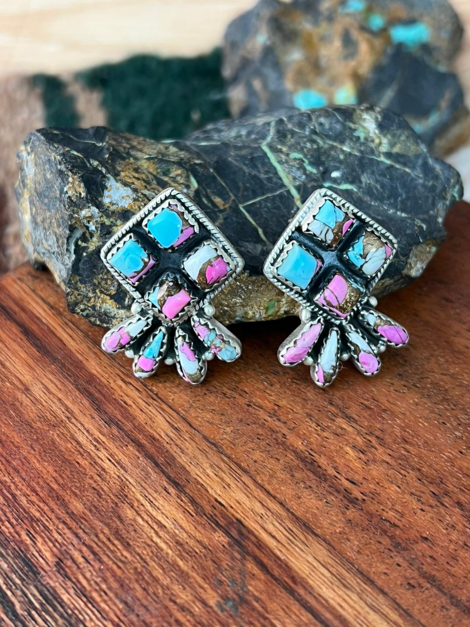 Handmade Sterling Silver Cotton Candy Post Studs Earrings "Signed Nizhoni"