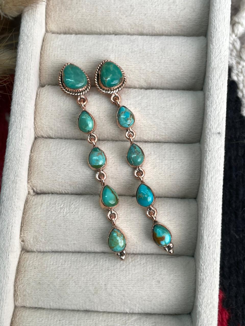 Handmade Copper Collection: Kingman Turquoise Post Dangle Earrings