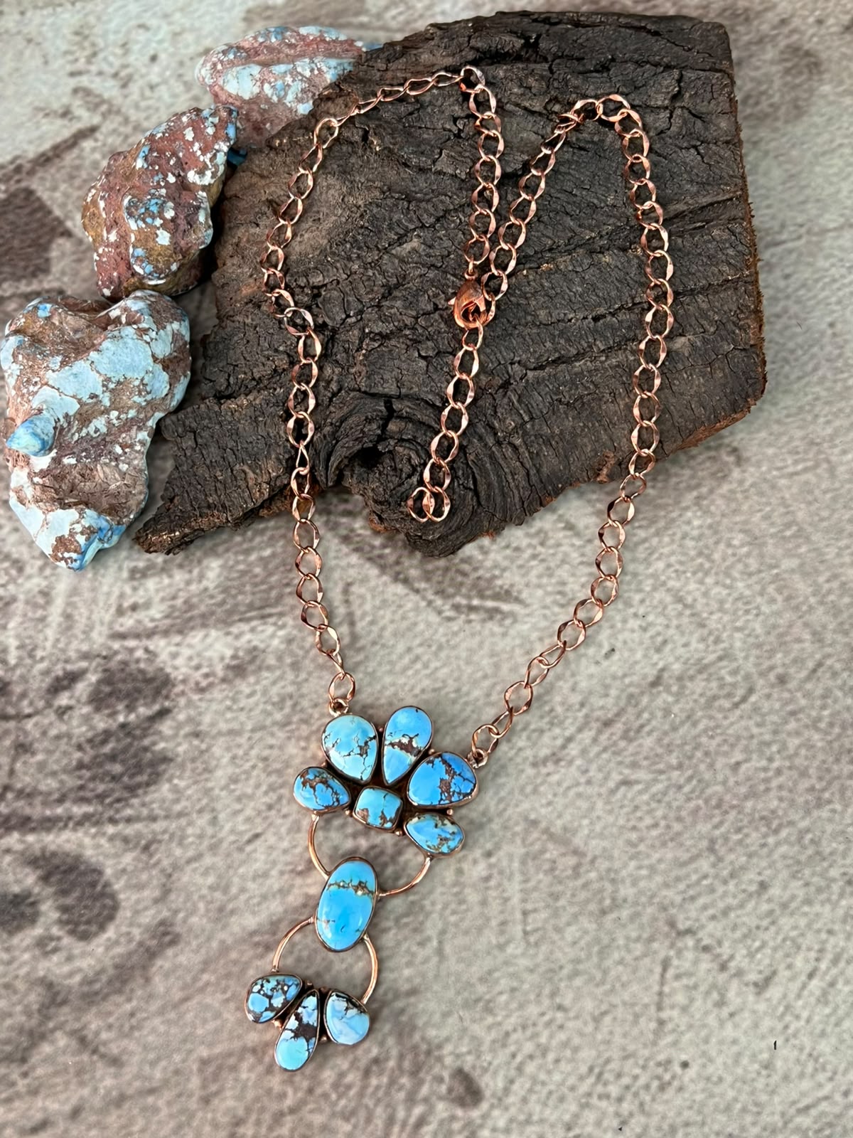 Handmade Golden Hills Turquoise Copper Collection: Necklace Signed Nizhoni