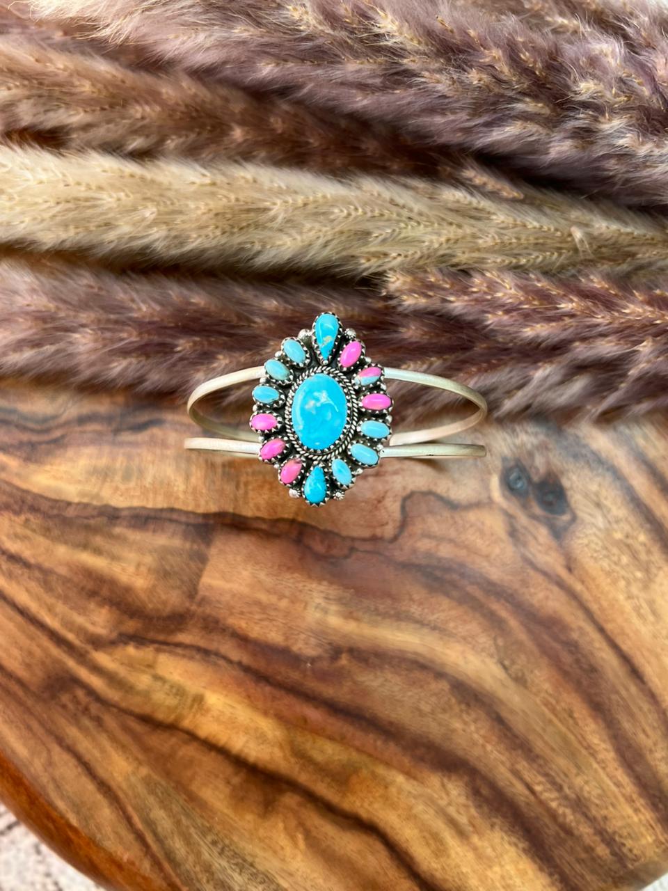 Handmade Sterling Silver Sierra Bella Turquoise with Cotton Candy Collection: Cuff Bracelet "Signed Nizhoni" (9)