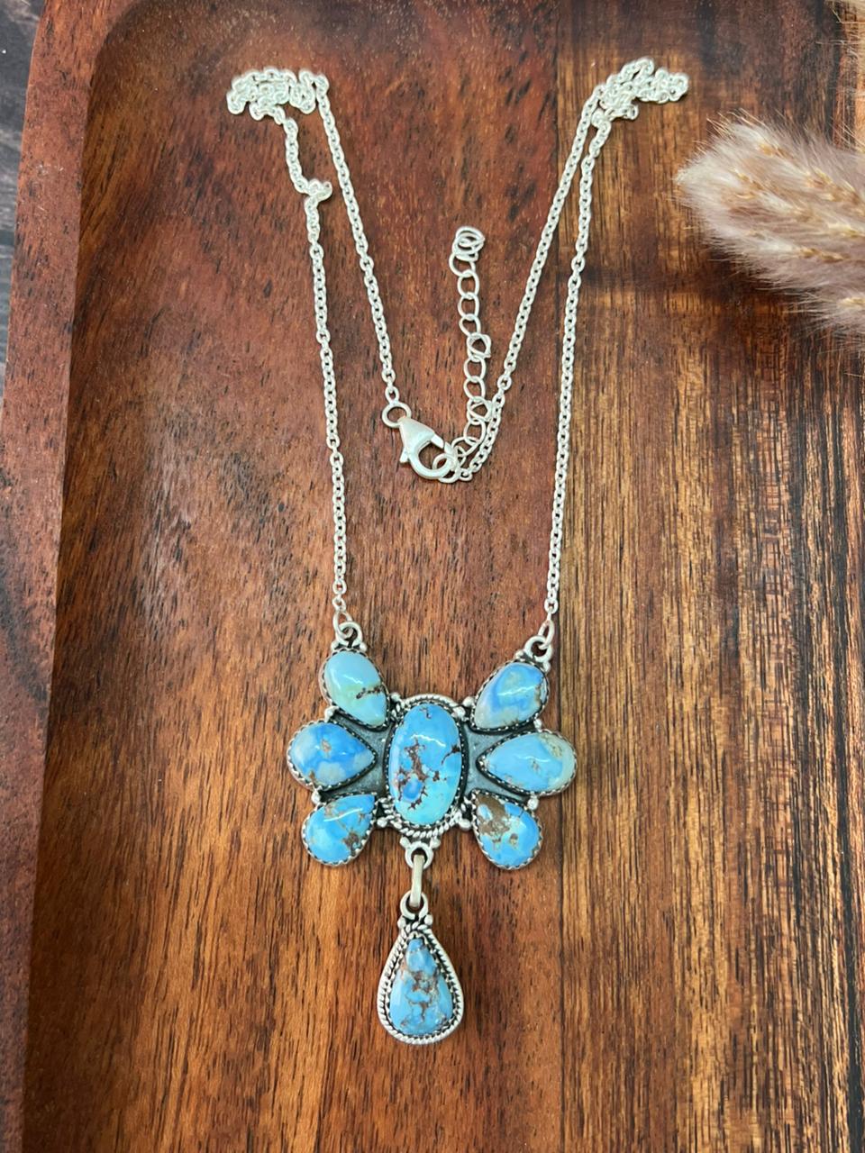 Handmade Sterling Silver Golden Hills Turquoise Necklace "Signed Nizhoni"