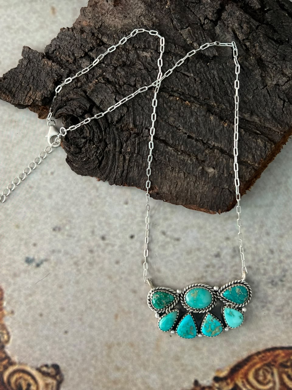 Handmade Sterling Silver Emerald Valley Turquoise Collection: Necklace Signed Nizhoni
