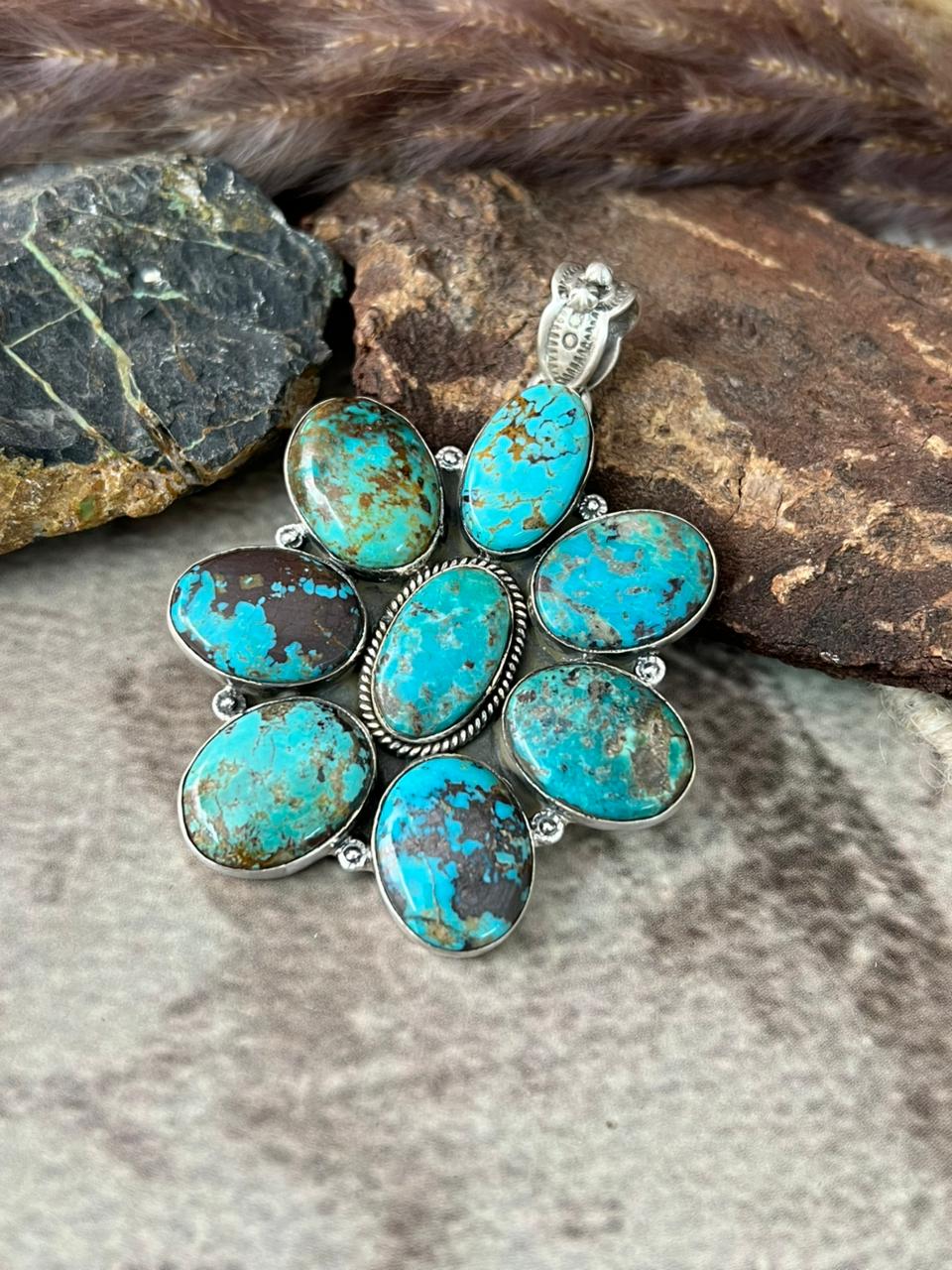 Handmade Sterling Silver Manassa Turquoise Collection: Pendant "Signed Nizhoni"