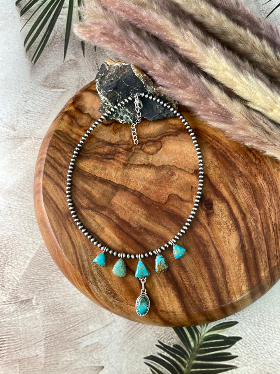Handmade Sterling Silver Santa Maria Turquoise Beaded Necklace "Signed Nizhoni"