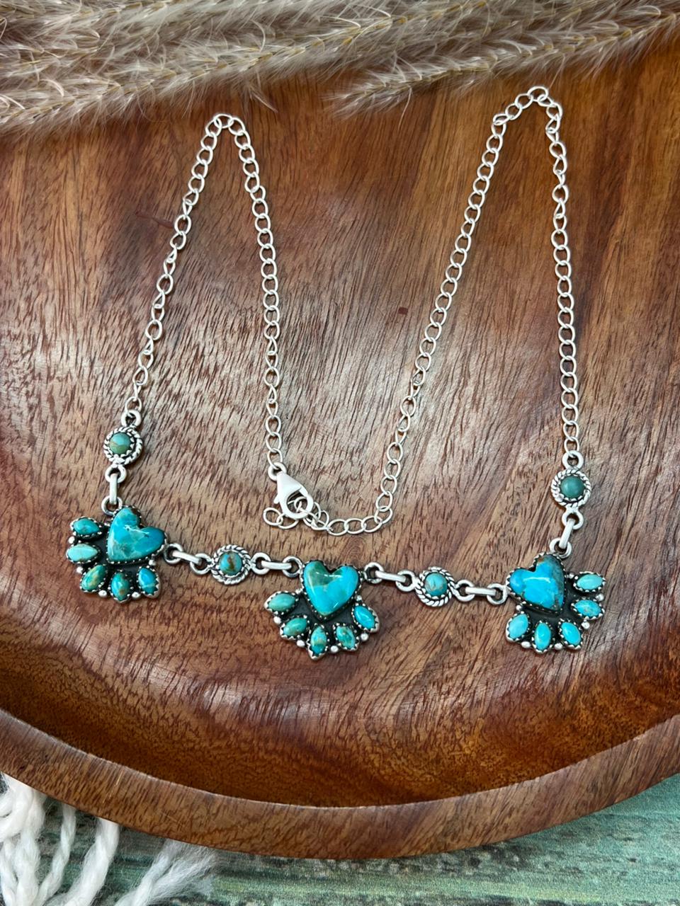 Handmade Sterling Silver Kingman Turquoise Heart Necklace "Signed Nizhoni"