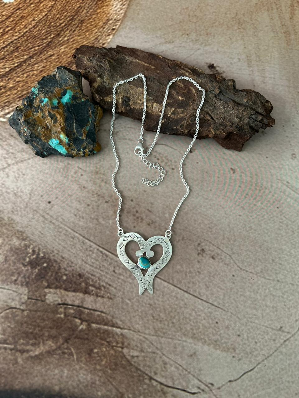 Handmade Sterling Silver Mama Collection: Kingman Turquoise Necklace "Signed Nizhoni"
