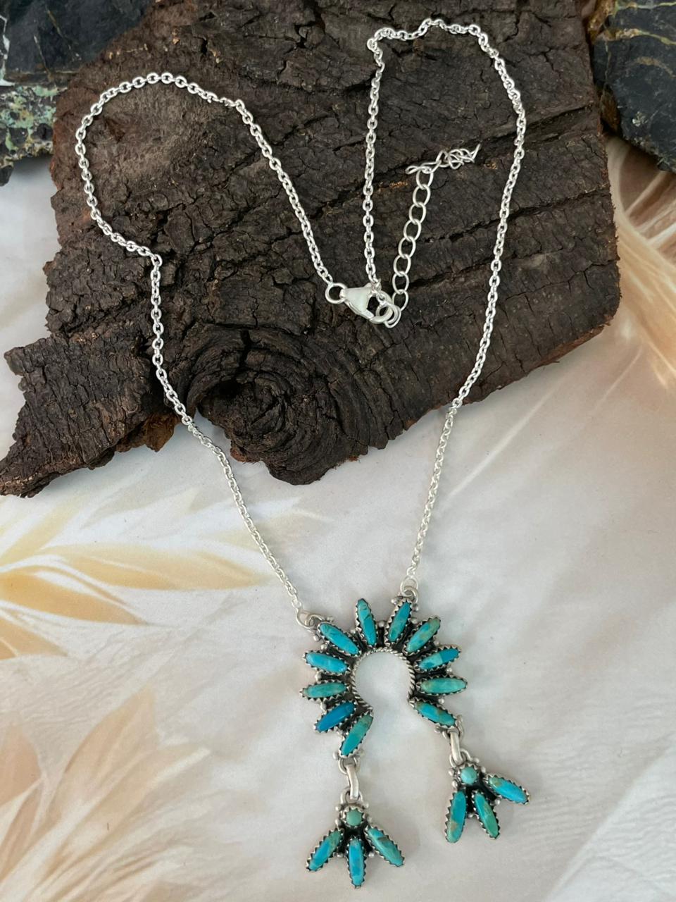 Handmade Sterling Silver Kingman Turquoise Naja Necklace "Signed Nizhoni"