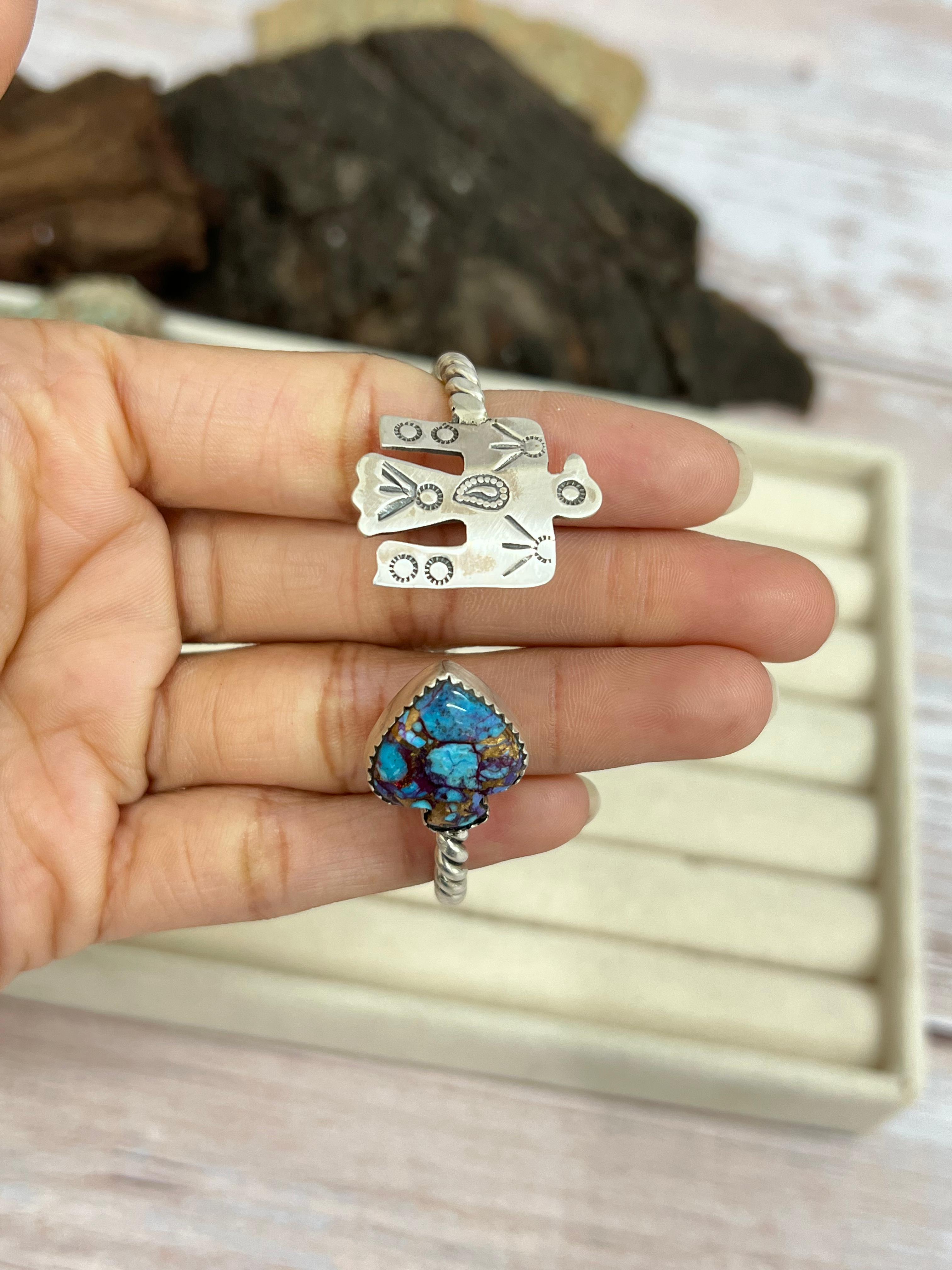 Handmade Sterling Silver Multi Stone Cuff Bracelet with Signed Nizhoni