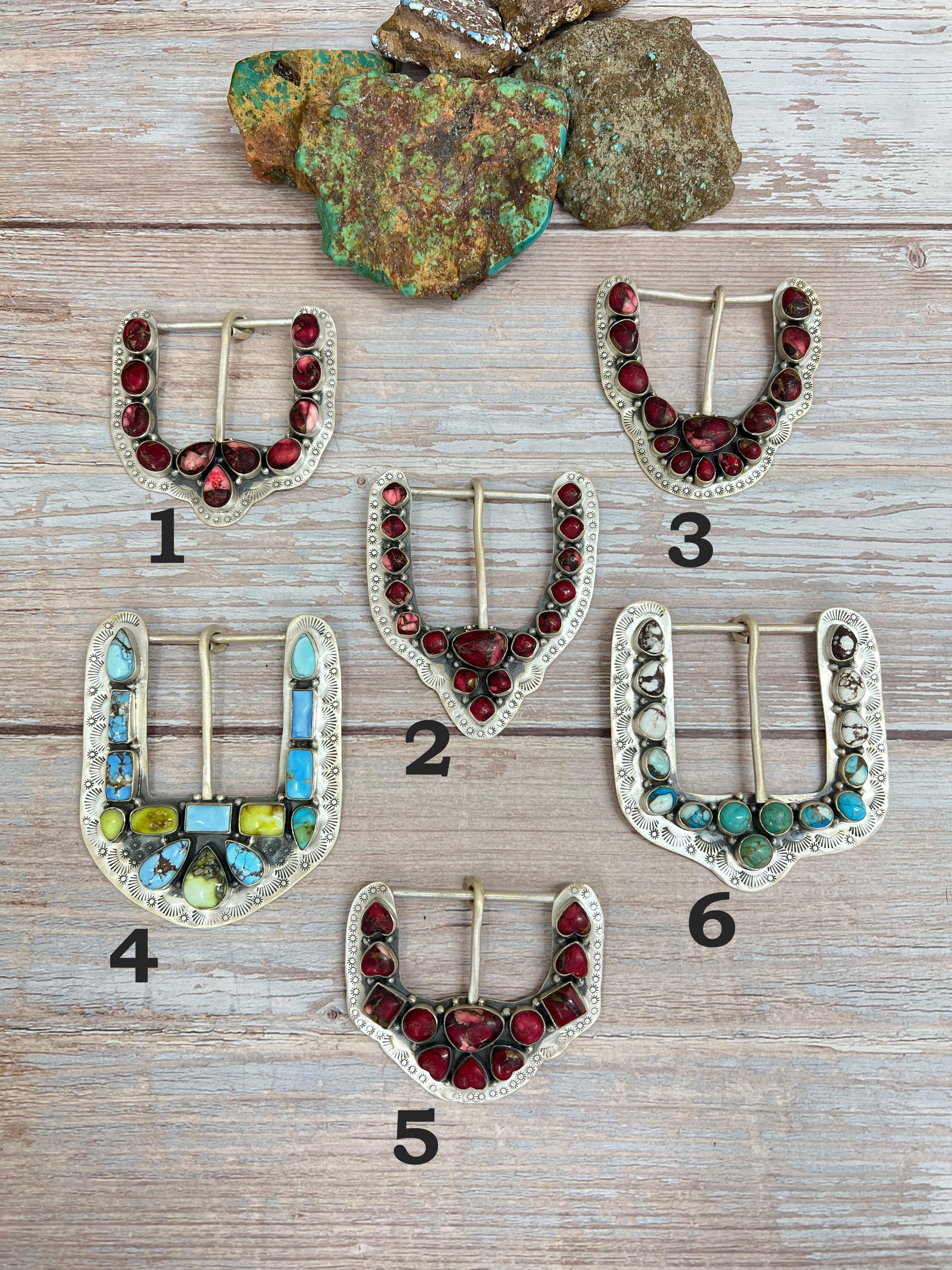 Handmade Sterling Silver Multi Stone Buckle with Signed Nizhoni