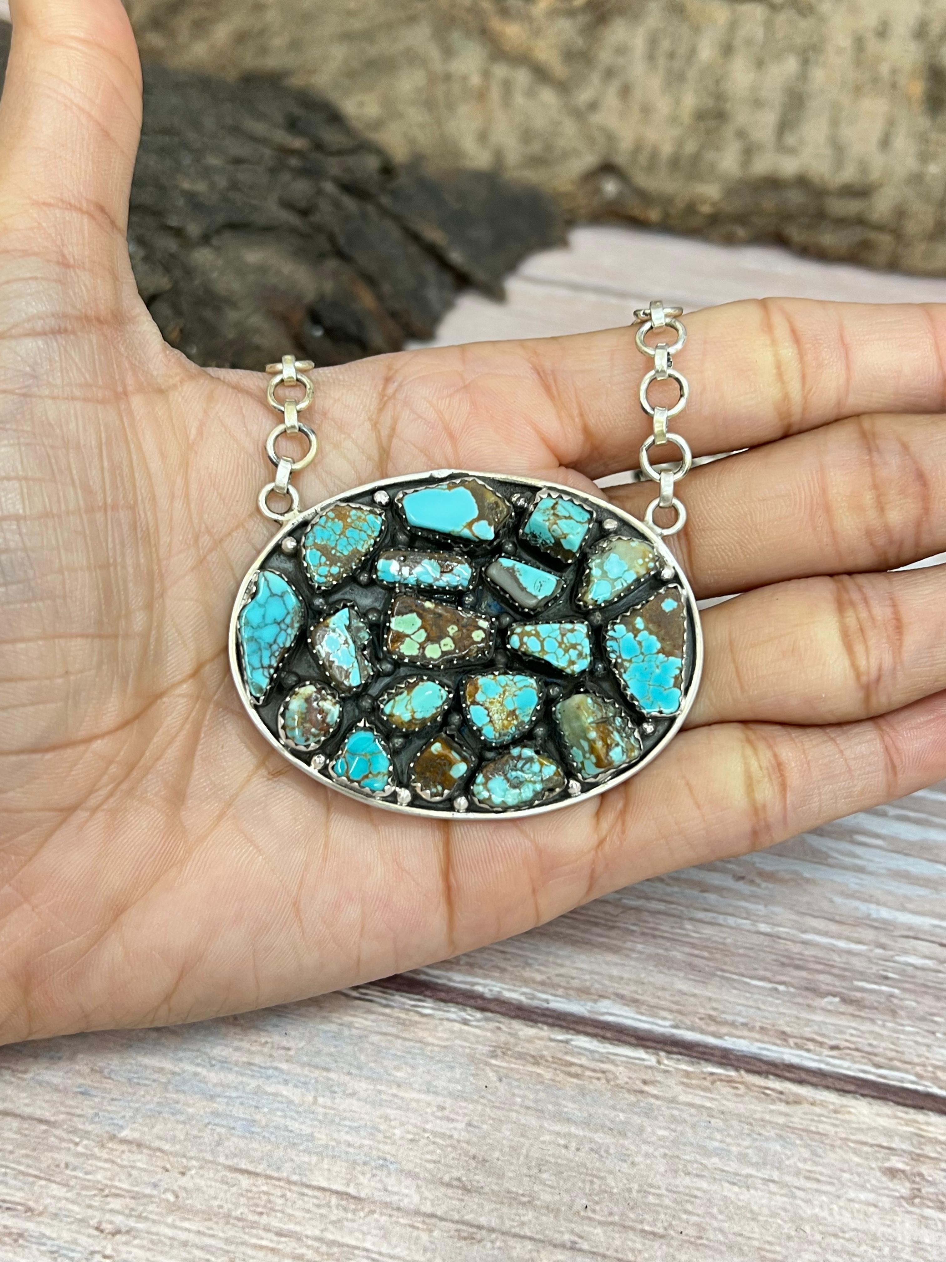 Handmade Sterling Silver Multi Stone Necklace with Signed Nizhoni