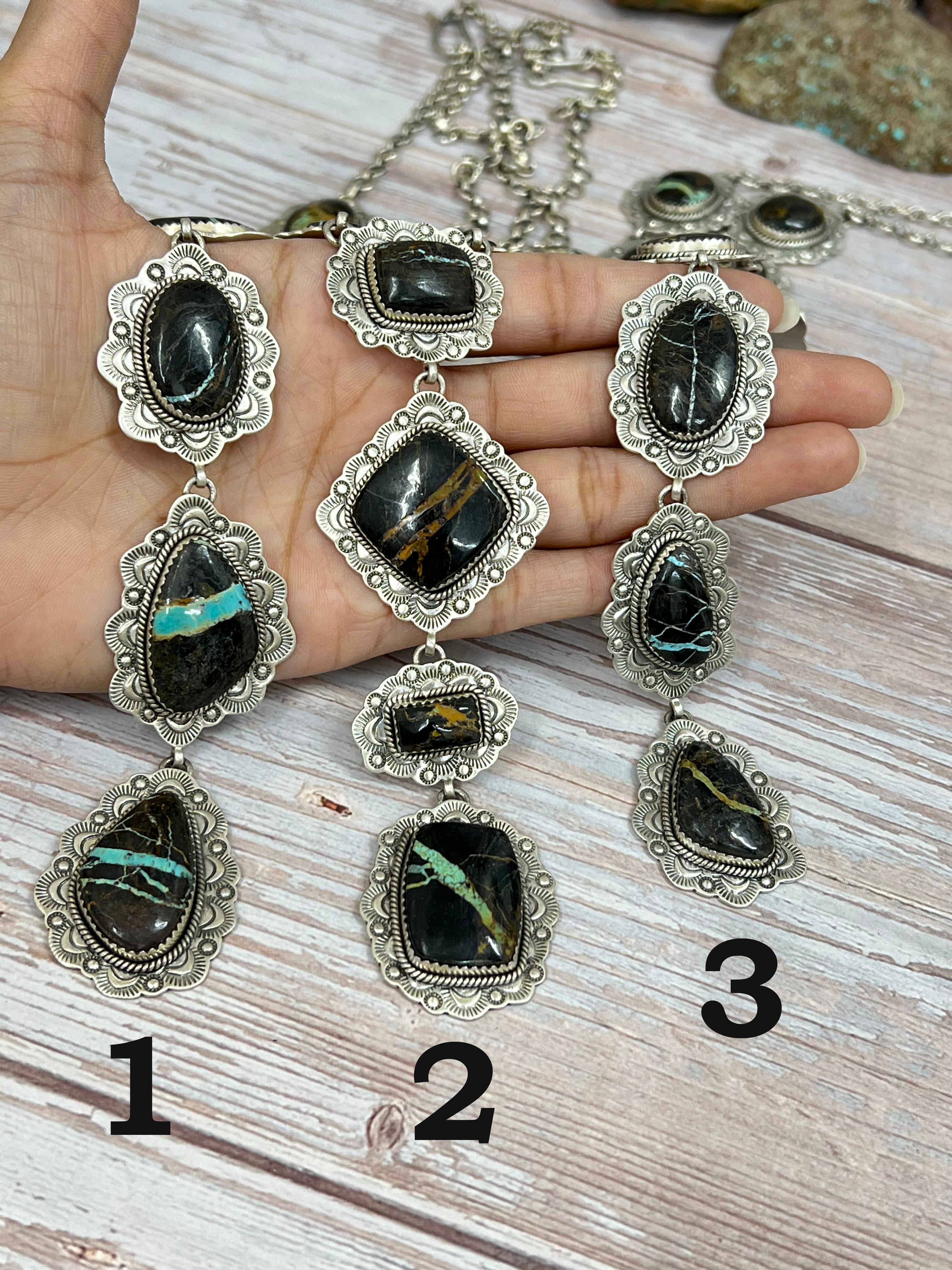 Handmade Sterling Silver Blackjack Turquoise Necklace Signed Nizhoni