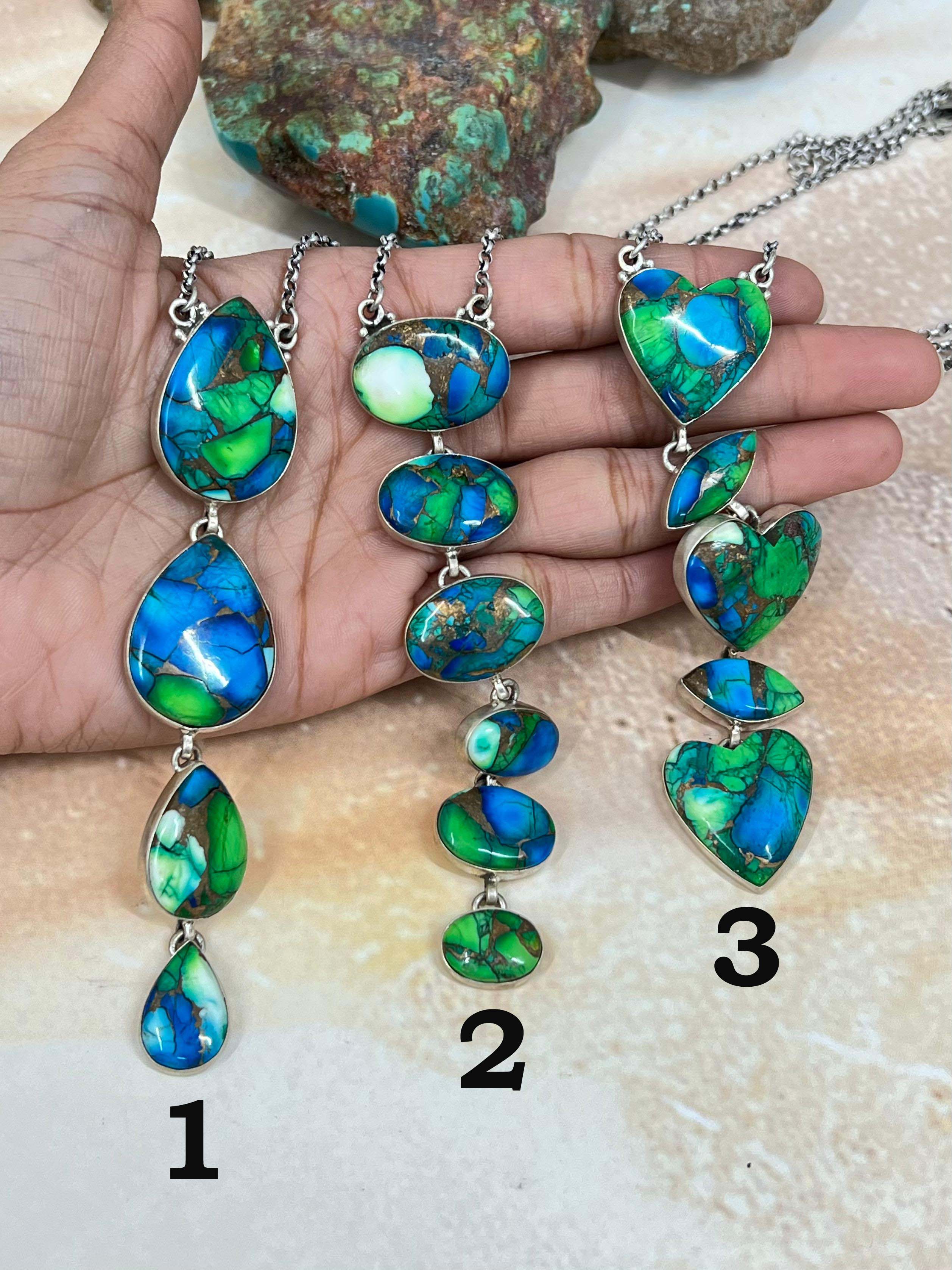 Handmade Sterling Silver Peacock Dahlia Necklace with Signed Nizhoni