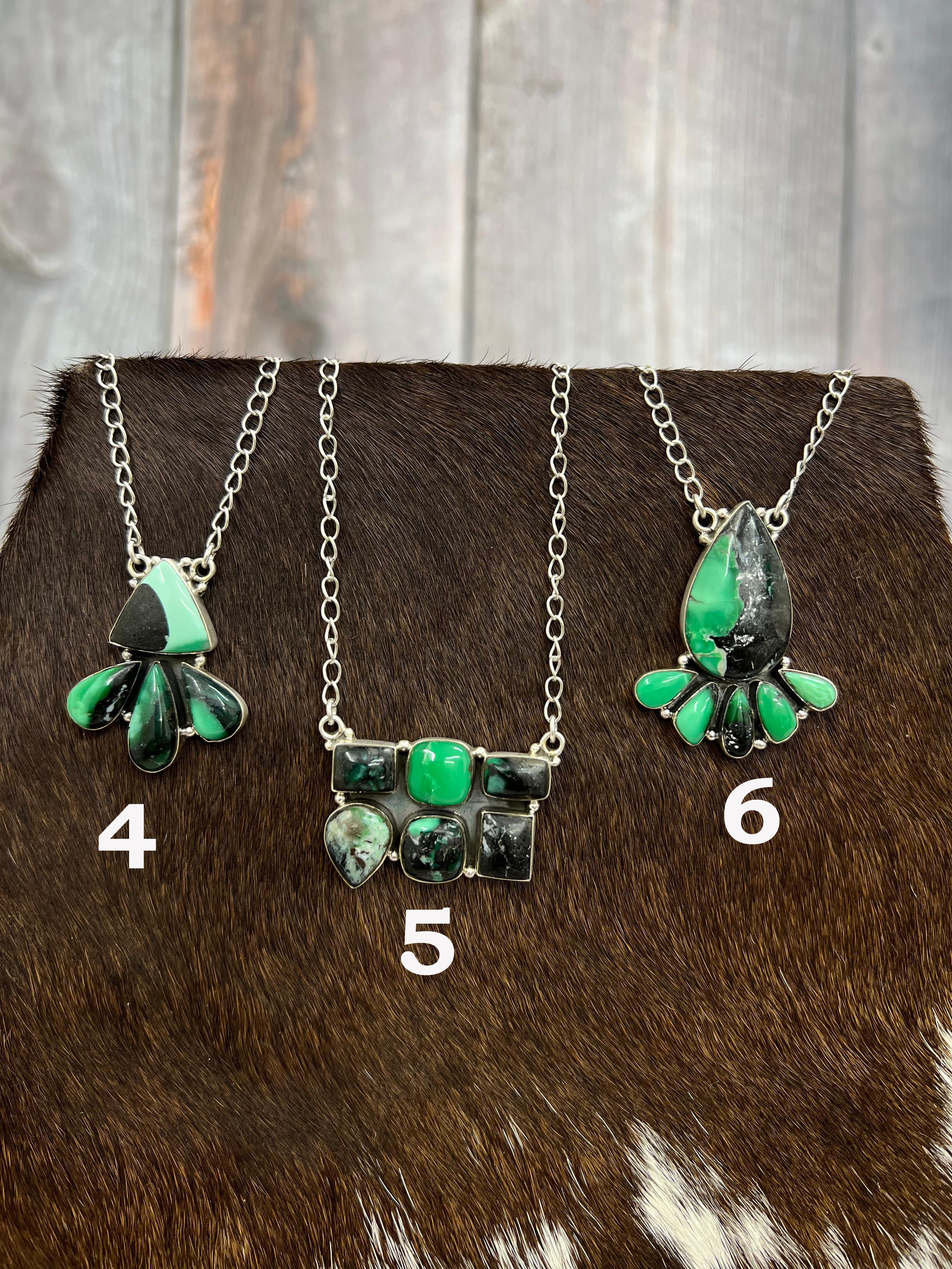 Handmade Sterling Silver Emerald Rose Necklace with Signed Nizhoni